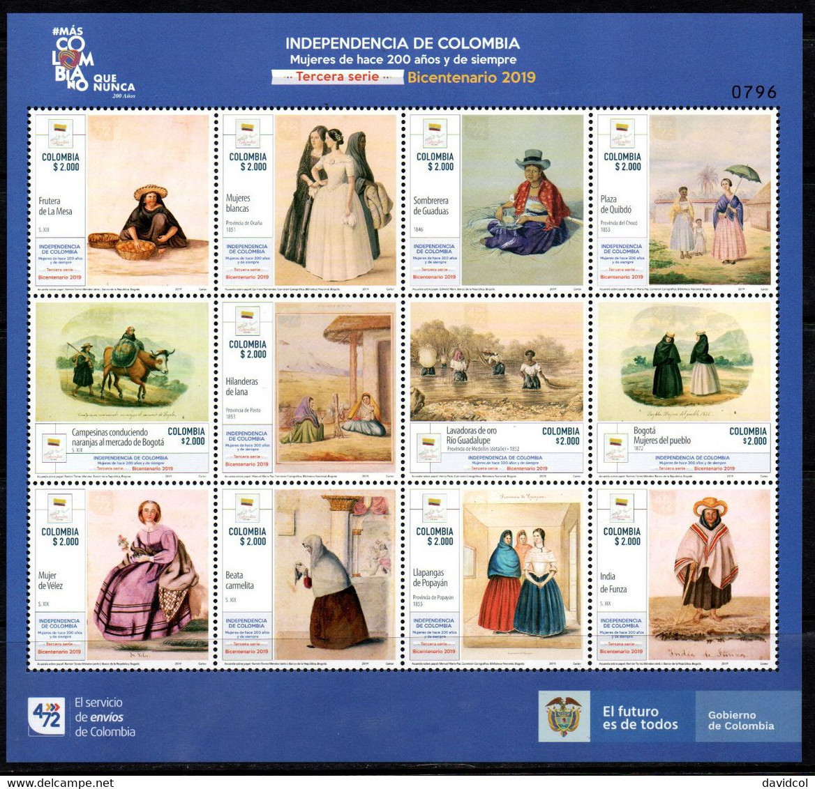 19-KOLUMBIEN - 2019 - MNH SHEET- BICENTENNIAL SERIES- 3RD ISSUE- WOMEN - Kolumbien