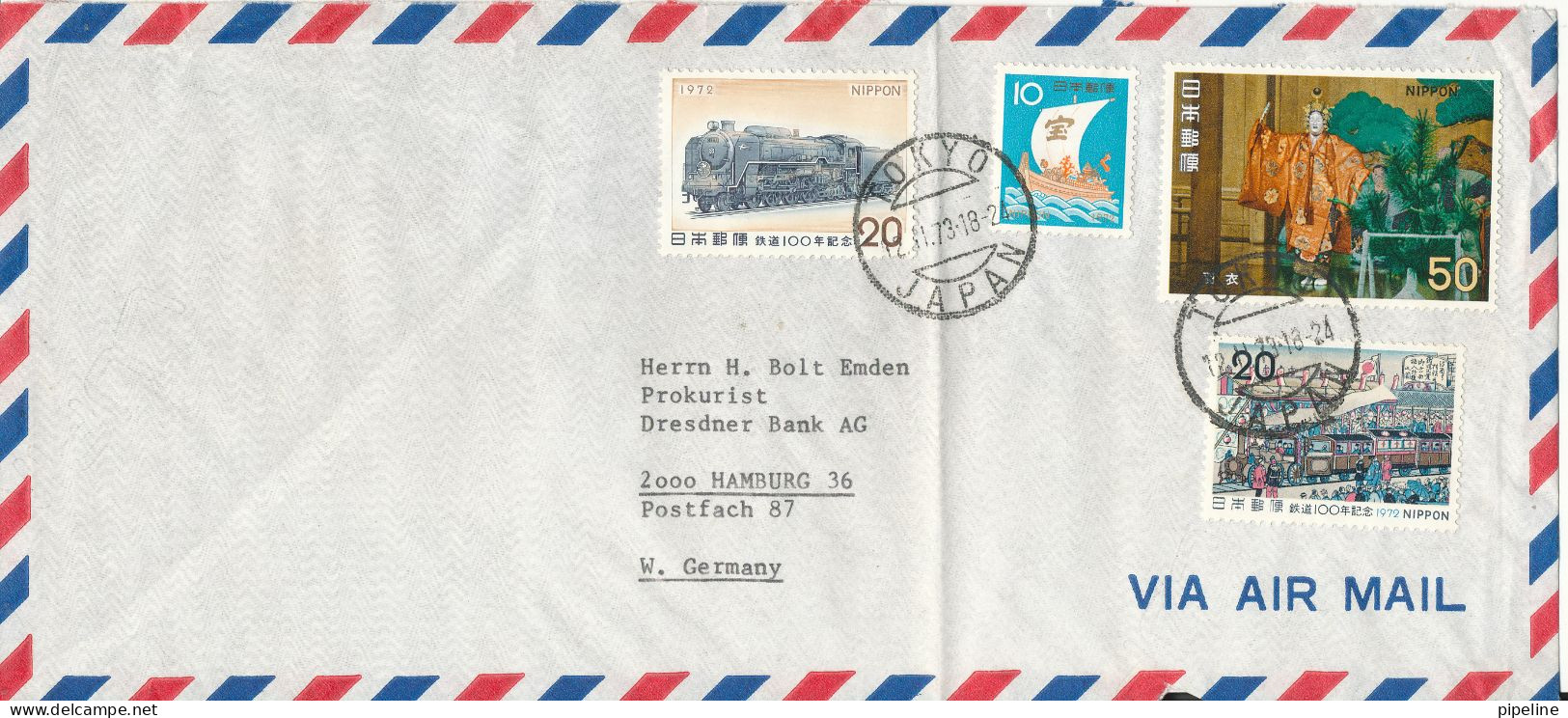 Japan Air Mail Cover Sent To Germany 12-2-1973 With More Topic Stamps Folded Cover - Poste Aérienne