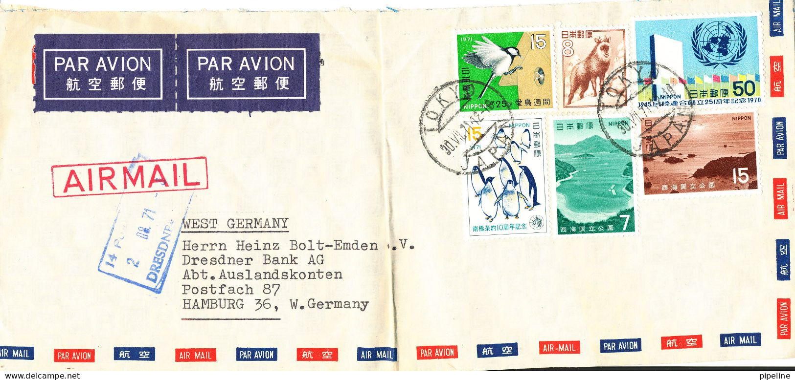 Japan Air Mail Cover Sent To Germany 30-7-1971 With More Topic Stamps Folded Cover - Luftpost