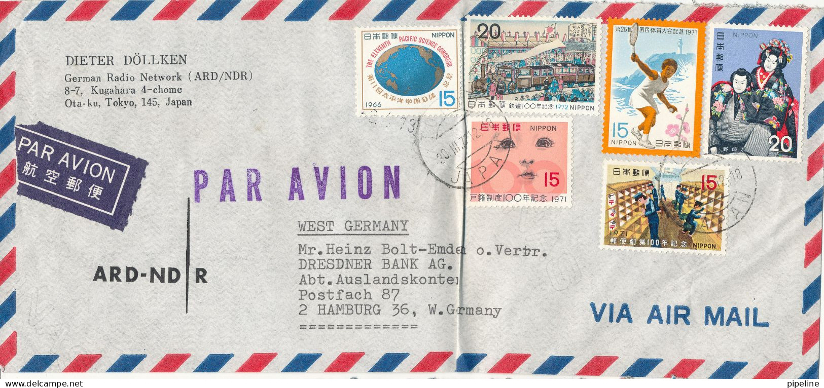 Japan Air Mail Cover Sent To Germany 30-3-1973 With More Topic Stamps Folded Cover - Poste Aérienne