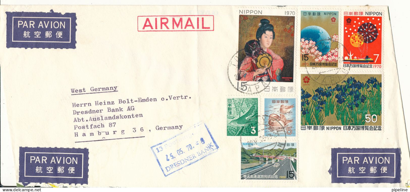 Japan Cover Sent Air Mail To Germany 20-5-1970 With More Topic Stamps Folded Cover - Posta Aerea