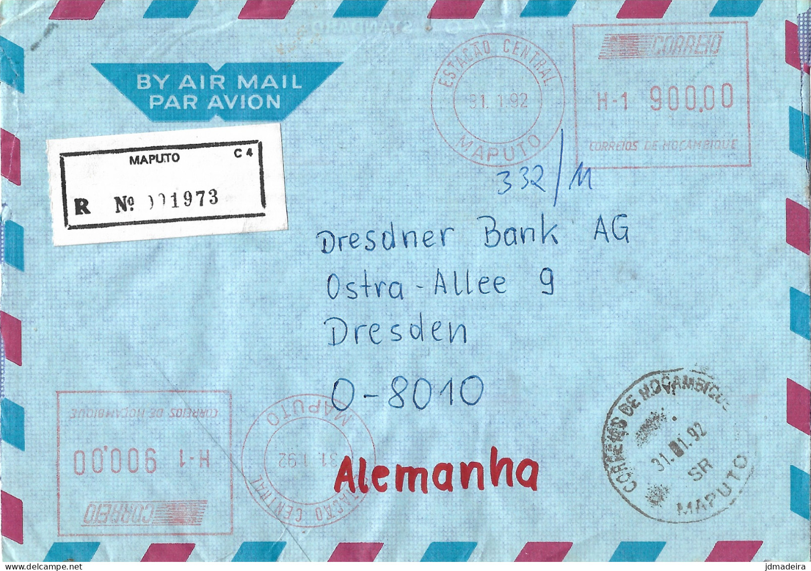 Mocambique Registered Cover To Germany Full Of Meter Stamps - Mozambique