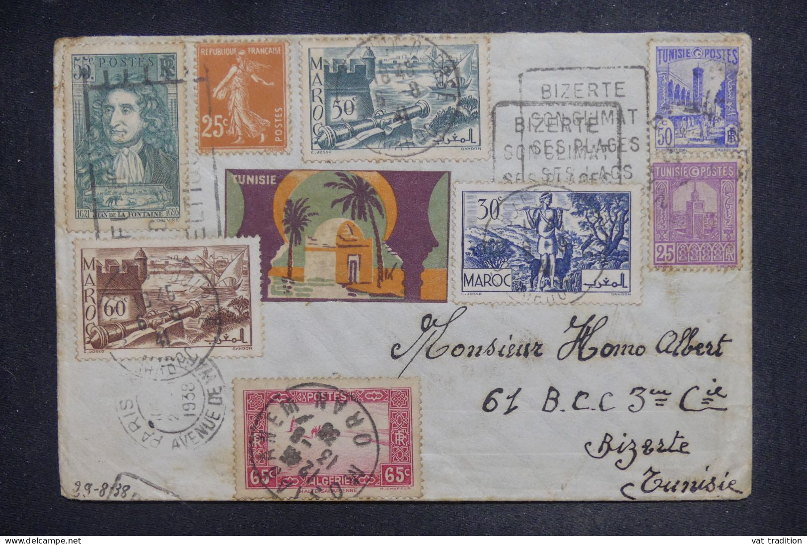 TUNISIE - Enveloppe De Bizerte Pour Bizerte En 1938 - L 150735 - Briefe U. Dokumente