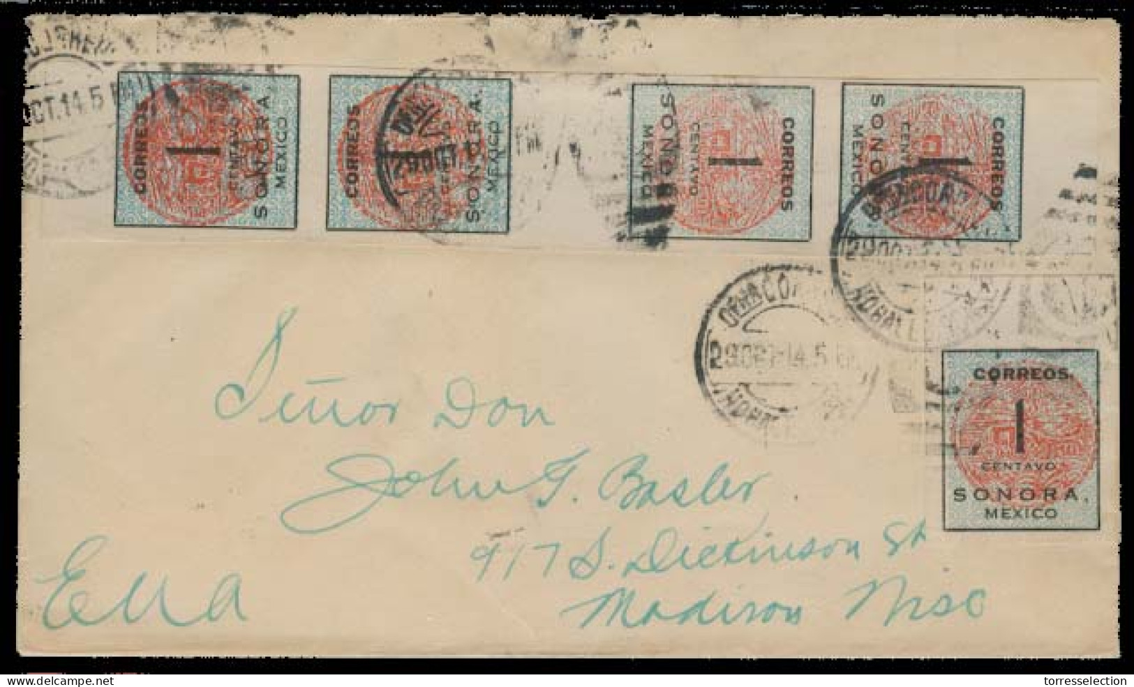 Mexico - XX. 1914 (29 Oct). Nogales - USA. Sonora Provisional 1c Tete Beche Vert Strip Of Four + 1c. VF. - México