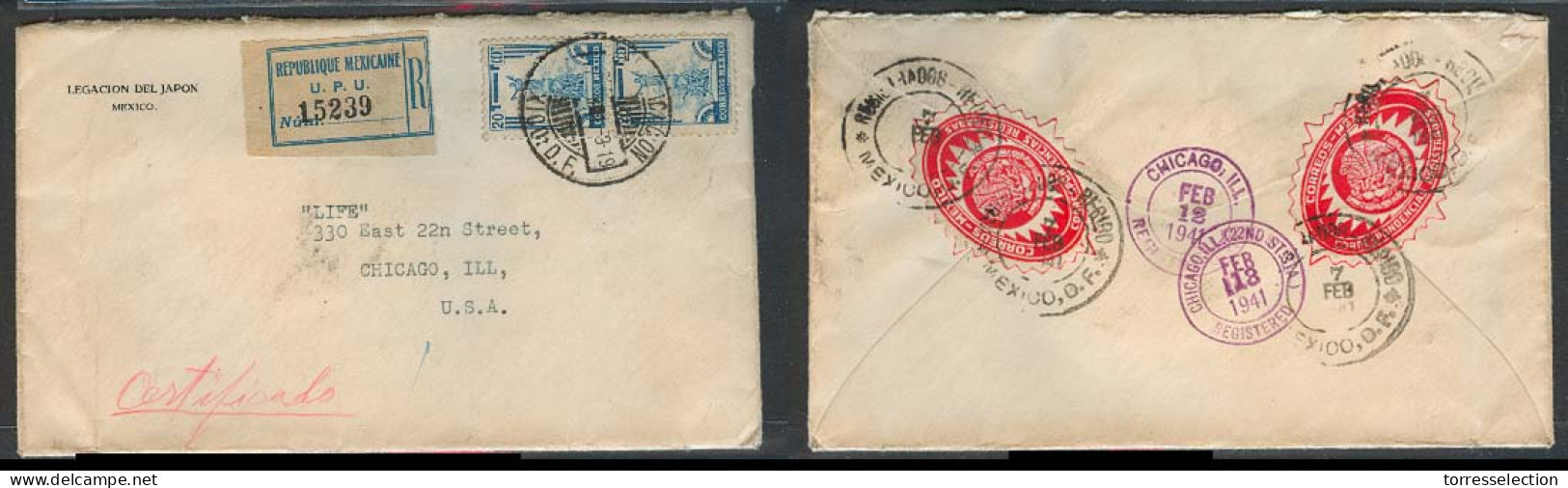 Mexico - XX. 1941 (7 Feb). Japan Embassy. Reg Fkd Env To USA. Interesting Timing. - México