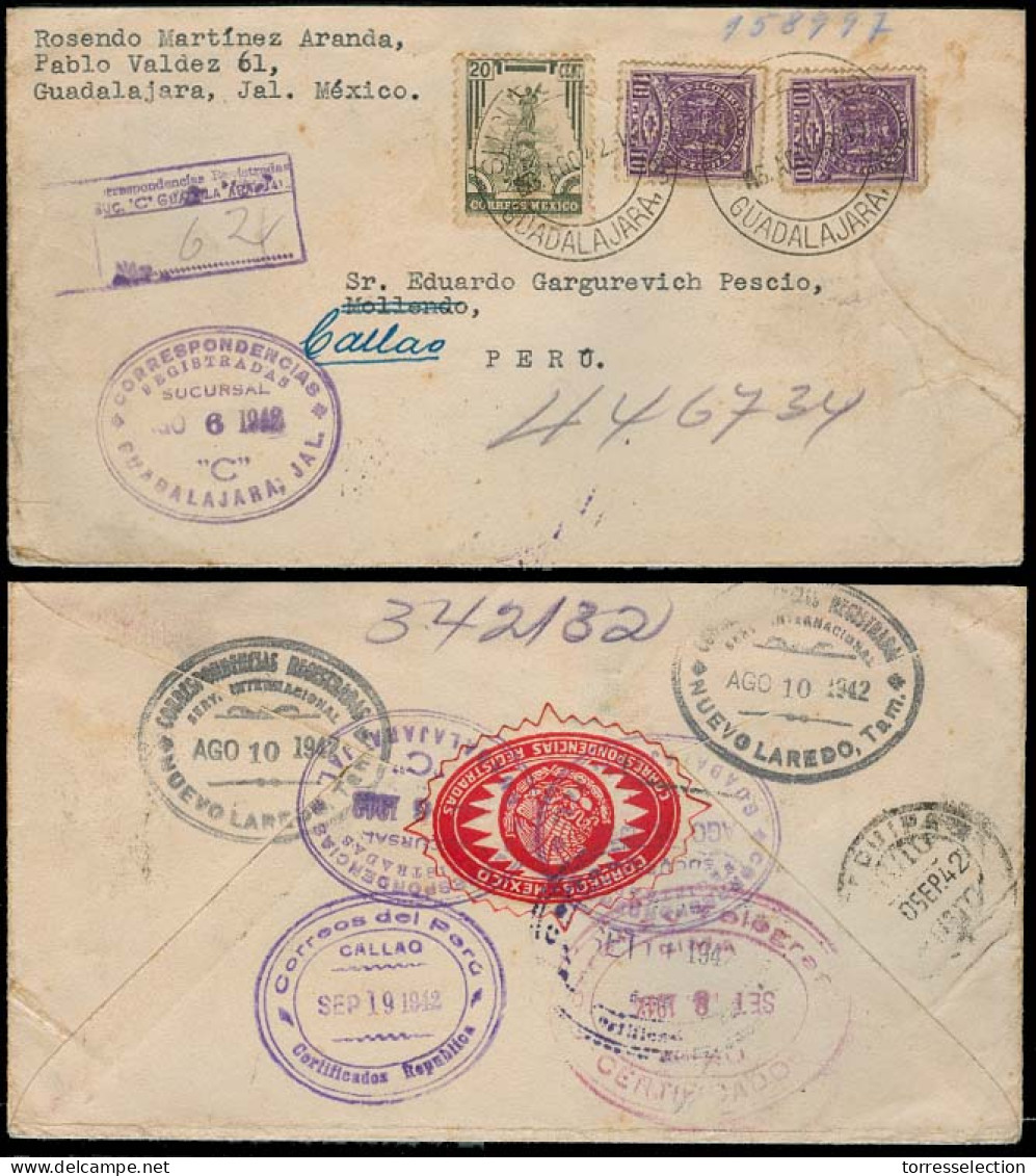 Mexico - XX. 1942 (6 Ago). Suc C / Gjara - Peru. Reg Fkd Env. VF. - México