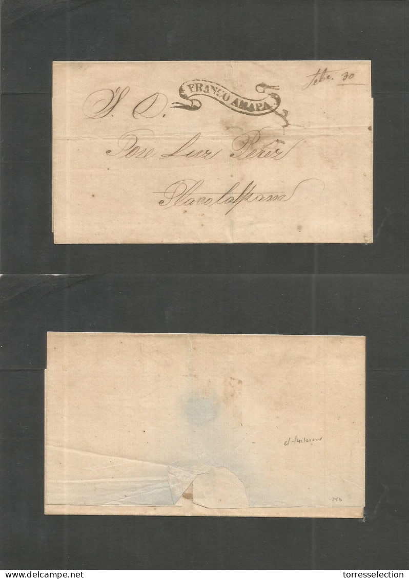 MEXICO - Stampless. 1864 (30 Sept) Amapa - Tlacotalpam (7 Oct) Sello Negro. E. Illustrated "FRANCO AMAPA" (xxx) VF + Rar - México