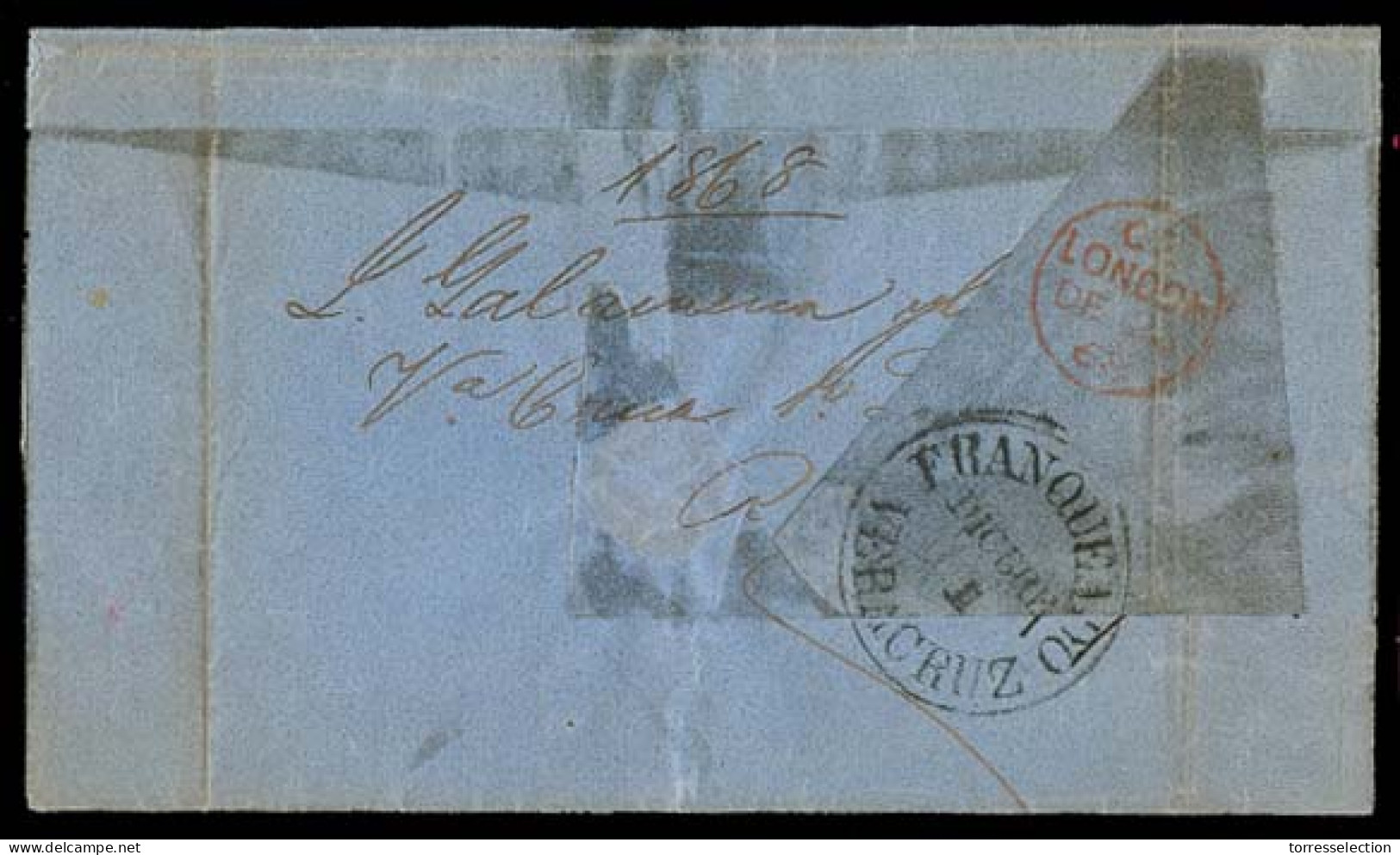 MEXICO - Stampless. 1868 (1 Dec). Veracruz - UK. E Cds + 1 Local Charge. - México