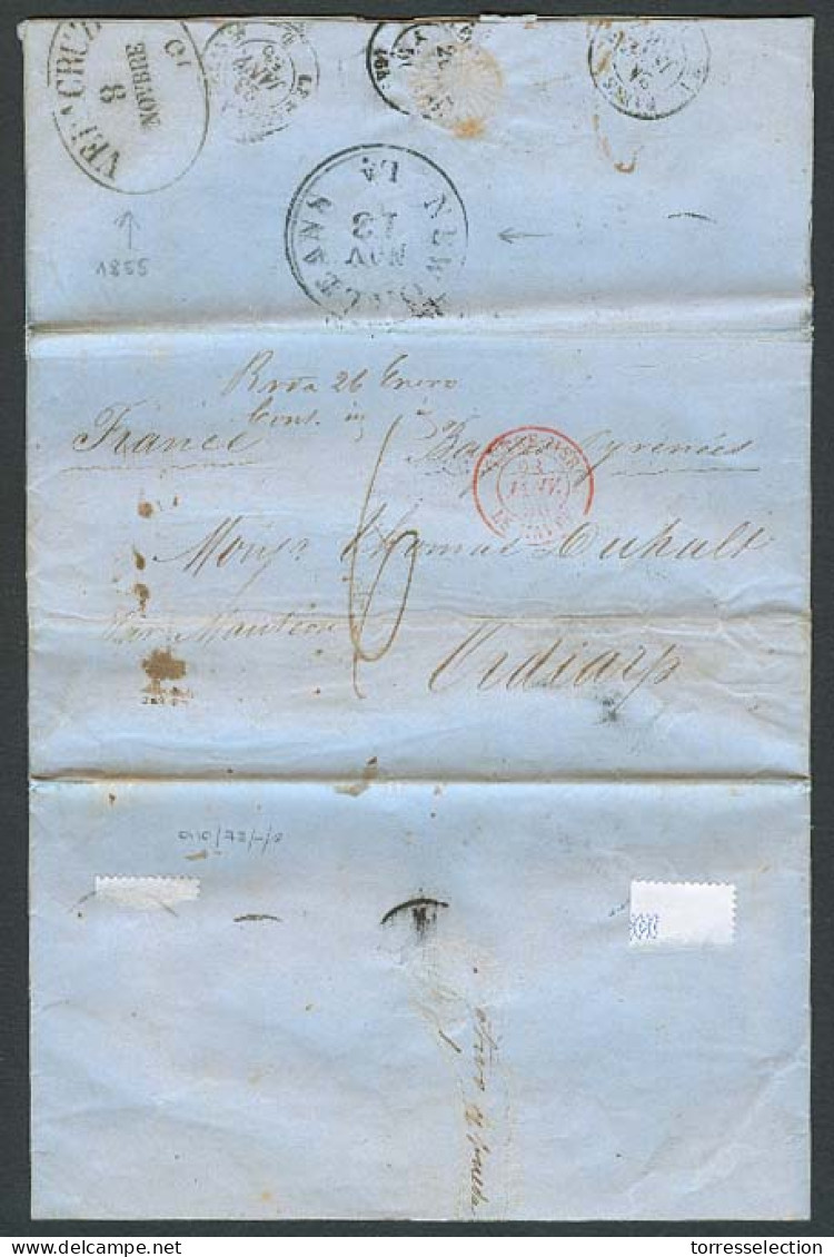 MEXICO - Stampless. 1855 (5 Nov). Mexico - USA - France - Maritime. Veracruz - Urdiarp / France (23 Jan 56). EL Full Tex - México