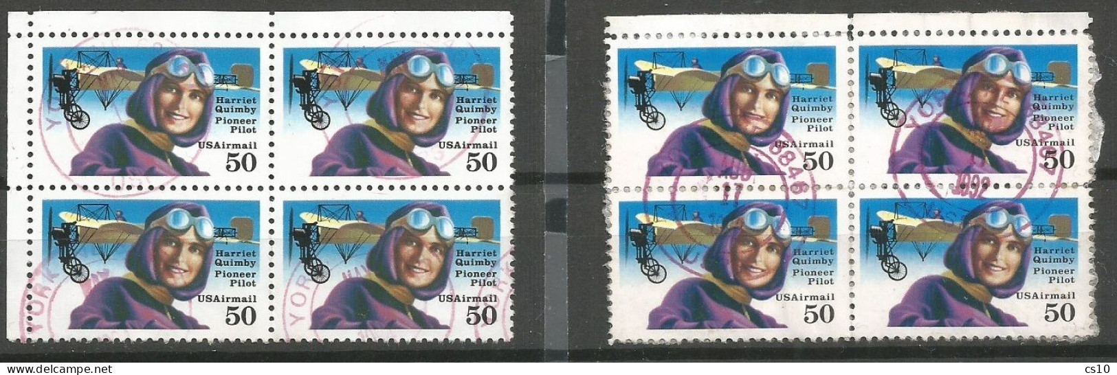 USA 1991 Aviation Pioneers C.50 Harriet Quimby Airmail SC.# C128 In #2 Used Blocks4 Perforation Line + Comb !!! - Oblitérés