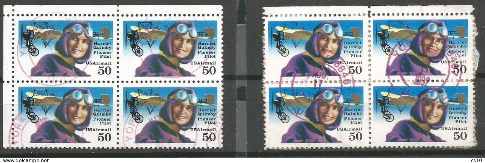 USA 1991 Aviation Pioneers C.50 Harriet Quimby Airmail SC.# C128 In #2 Used Blocks4 Perforation Line + Comb !!! - Verzamelingen