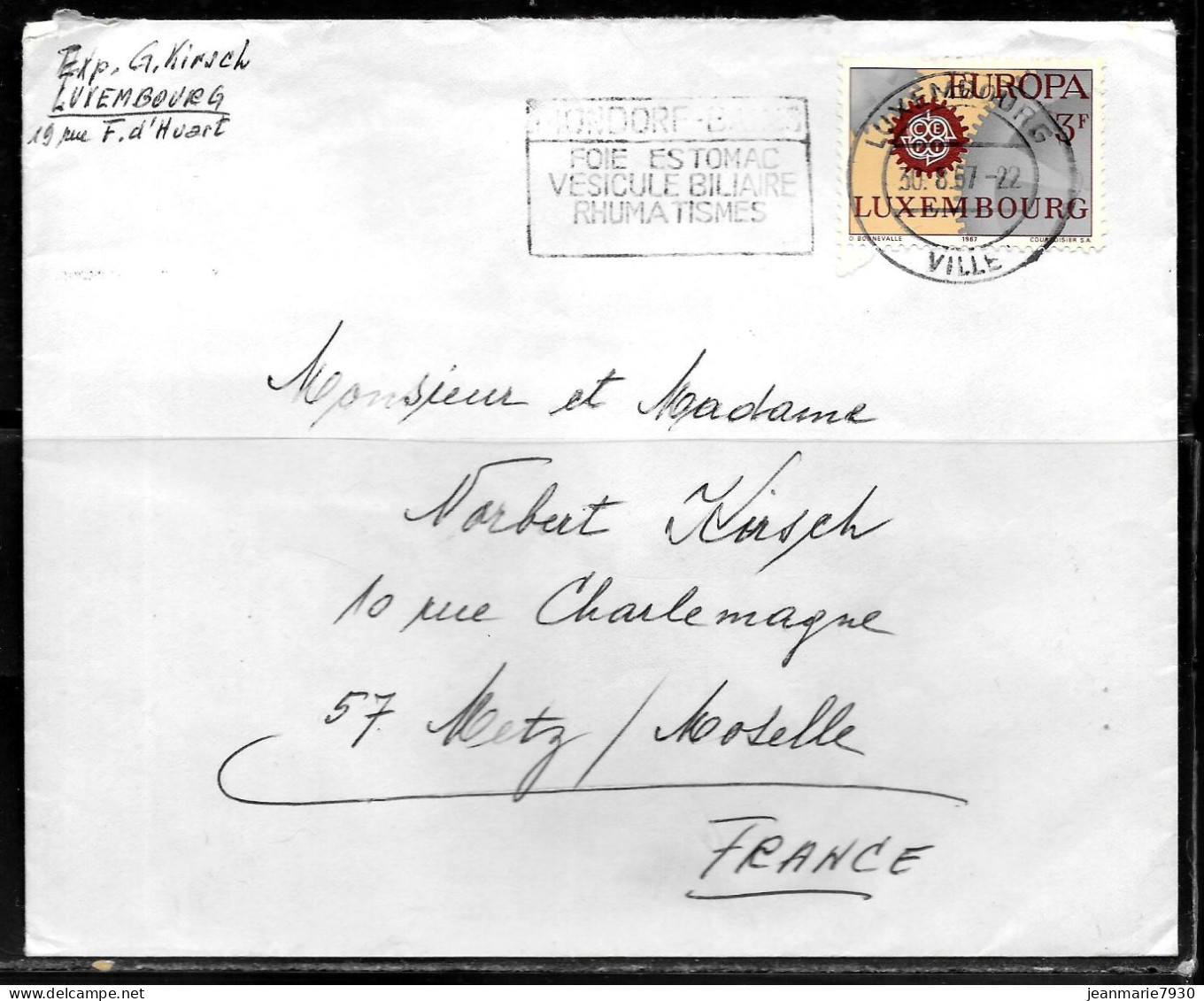 CC72 - LUXEMBOURG - LETTRE DE LUXEMBOURG DU 30/08/67 POUR METZ - Lettres & Documents