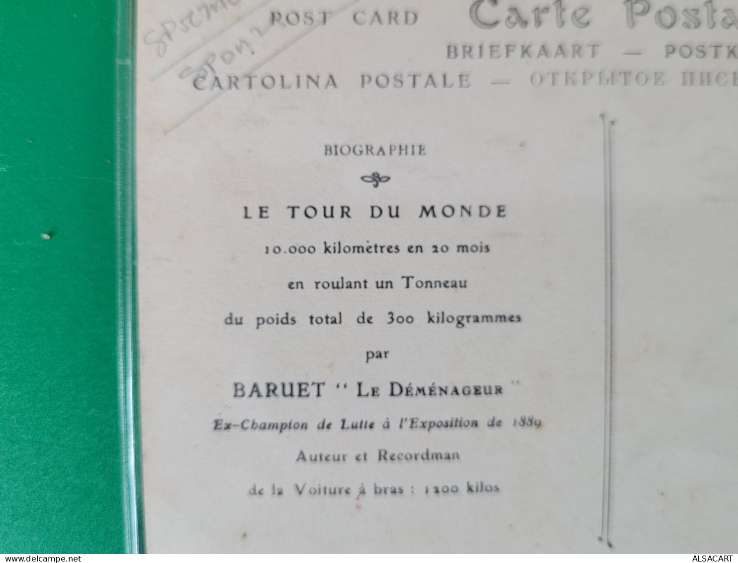 Carte Photo  Le Tour Du Monde 10000 Kms En Roulant Un Tonneau , Baruet Le Déménageur , Lutte - Other & Unclassified