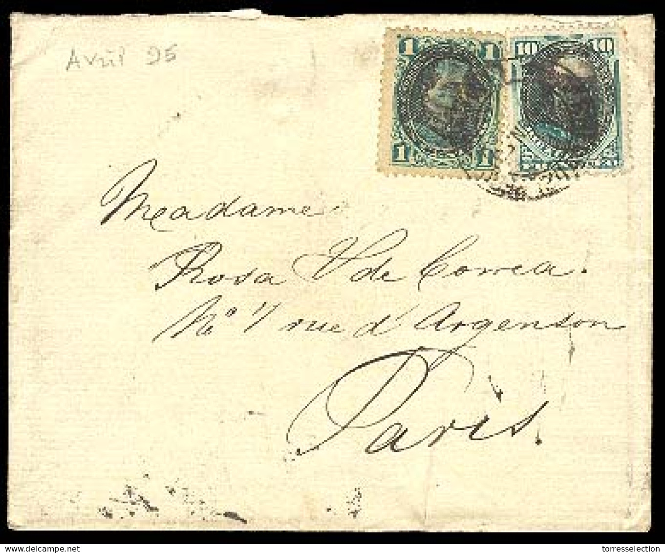 PERU. 1895  LIMA / FRANCE Frkd.env. /  Ovptd Issue  Fine - Pérou