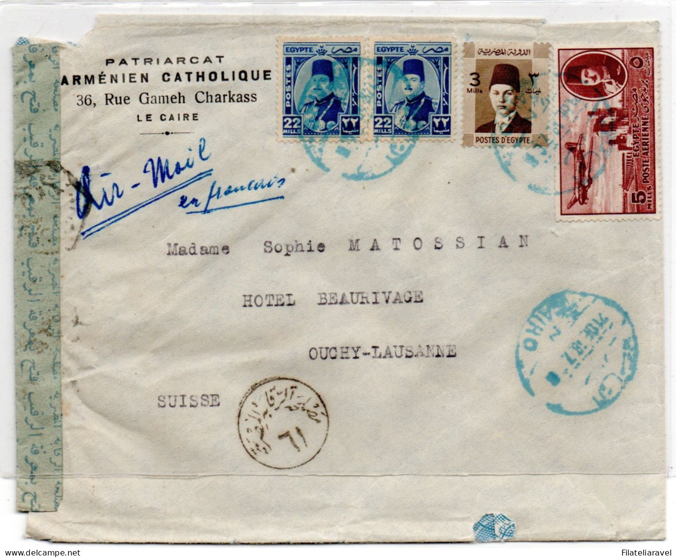 Egitto - Lettera Di Posta Aerea Dall'Egitto A Losanna (Svizzera), Verificata Per Censura. - Posta Aerea
