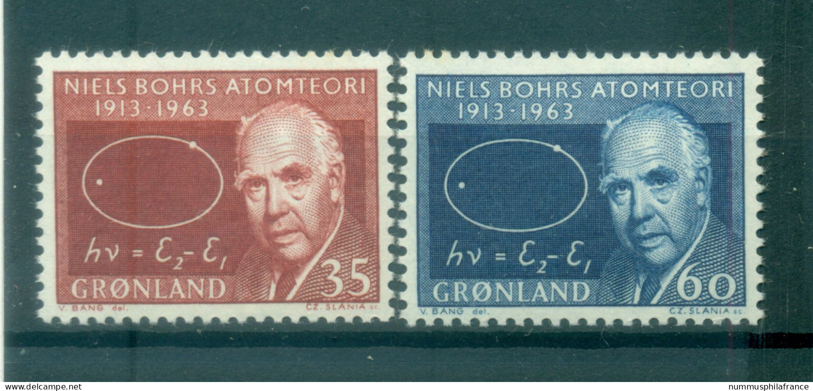 Groenland   1963 - Y & T N. 53/54 - Niels Bohr  (Michel N. 62/63) - Nuevos