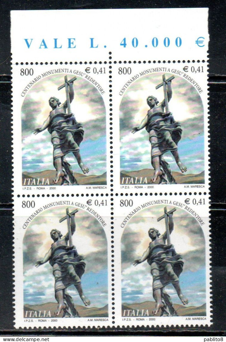 ITALIA REPUBBLICA ITALY REPUBLIC 2000 MONUMENTI A GESU' REDENTORE VETTA MONTE ORTOBENE NUORO QUARTINA BLOCK MNH - 1991-00: Neufs