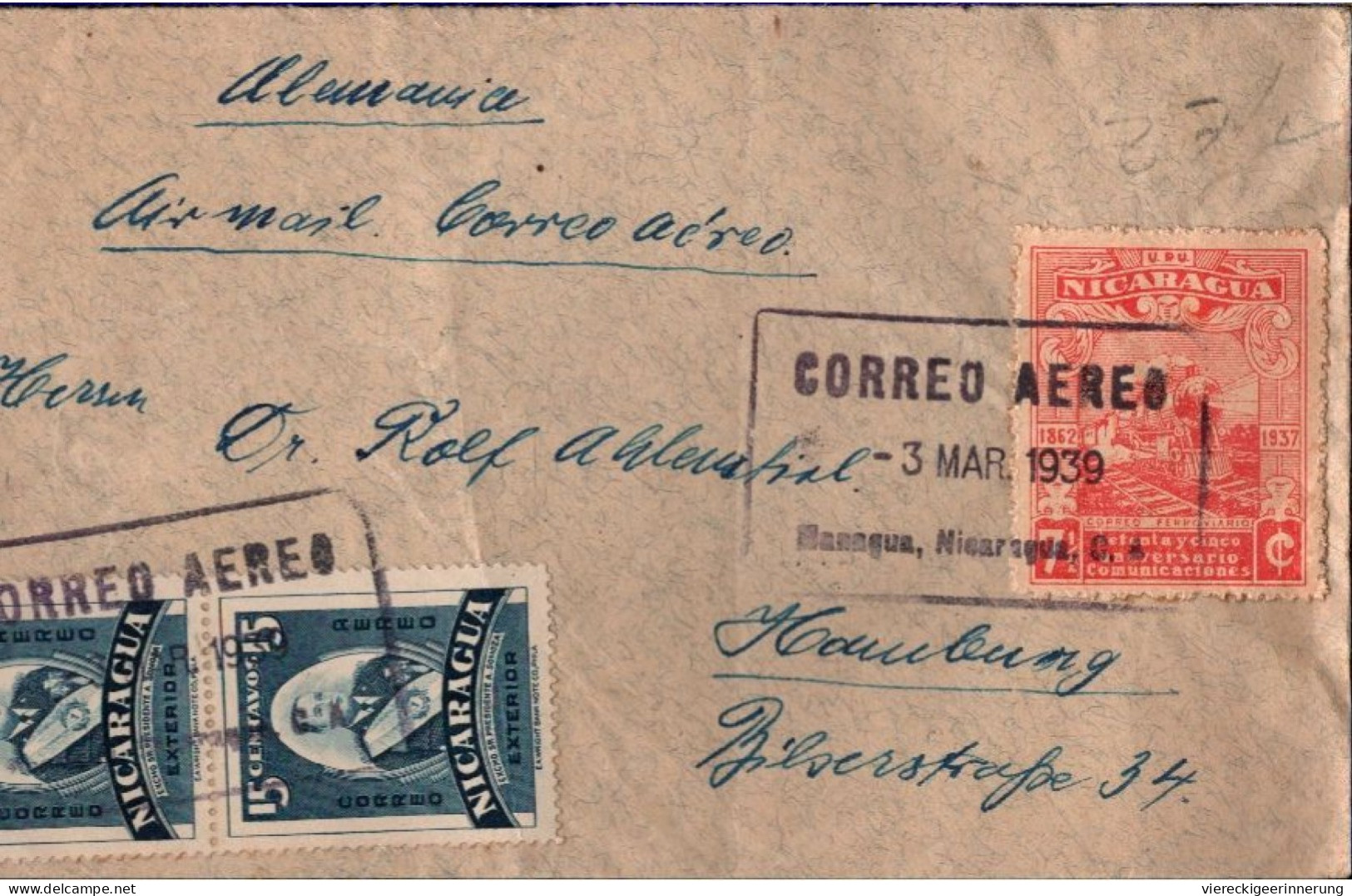 ! Nicaragua 1939 Luftpost Brief Aus Managua Nach Hamburg - Nicaragua