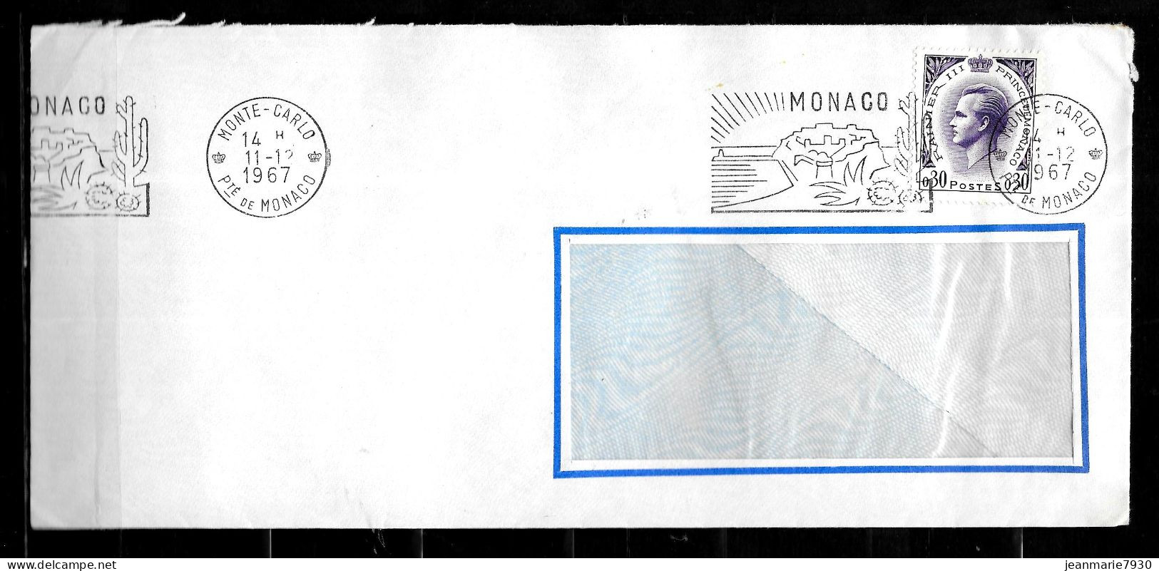 CC67 - MONACO - LETTRE DE MONTE CARLO DU 11/12/67 - Marcophilie