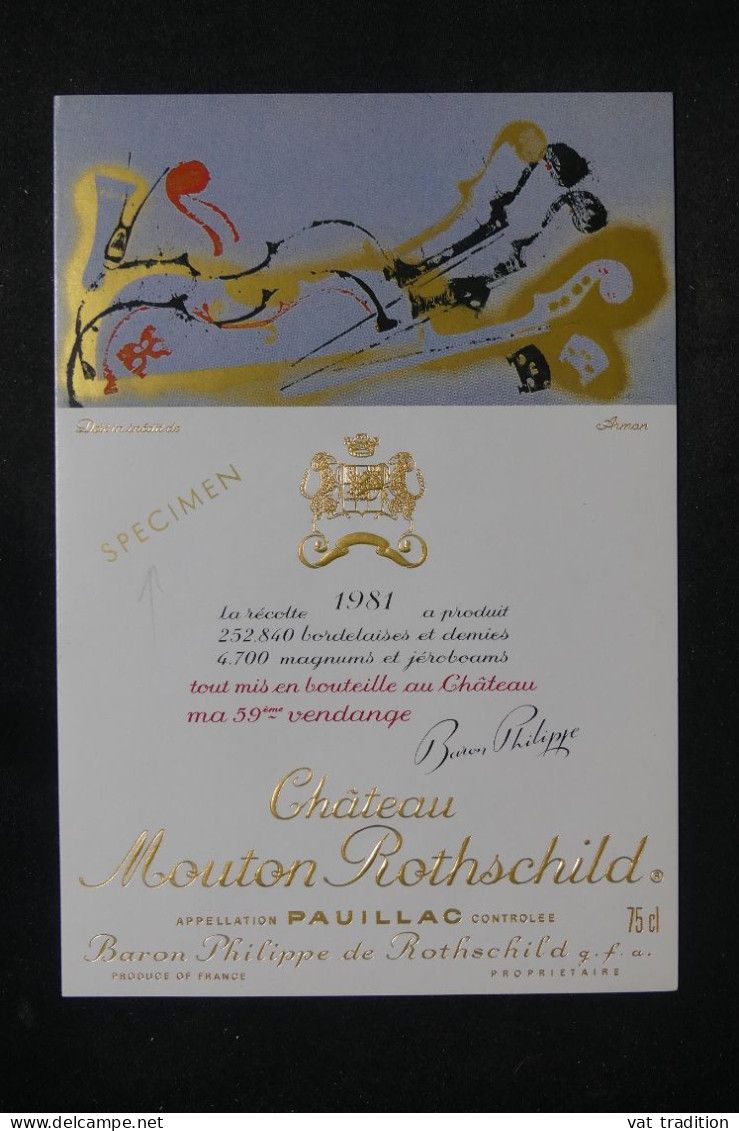 VINS  - Étiquette De Vin ( SPECIMEN )  Château Mouton Rothschild En 1981 - L 150757 - Bordeaux