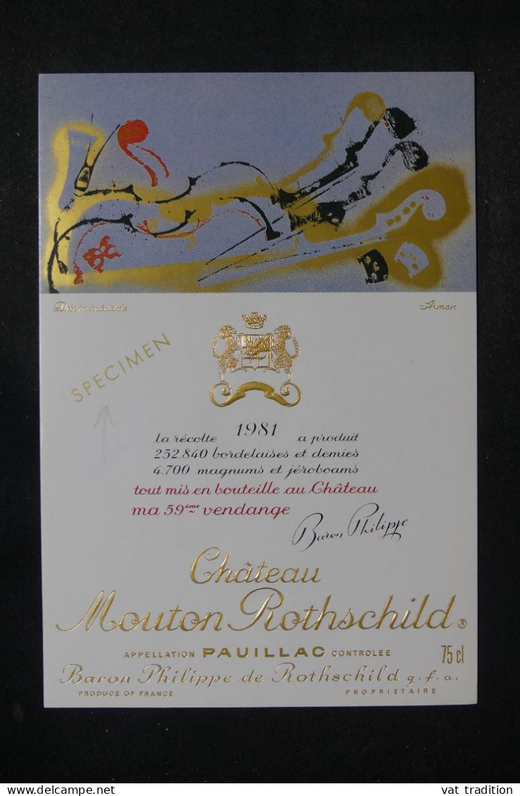 VINS  - Étiquette De Vin ( SPECIMEN )  Château Mouton Rothschild En 1981 - L 150758 - Bordeaux