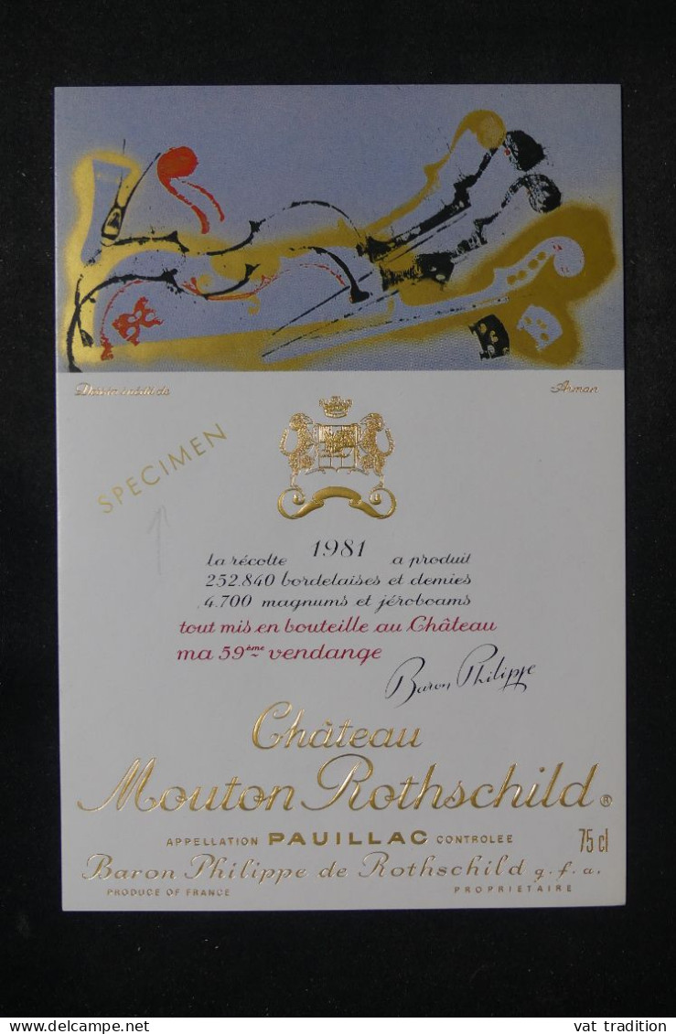 VINS  - Étiquette De Vin ( SPECIMEN )  Château Mouton Rothschild En 1981 - L 150759 - Bordeaux