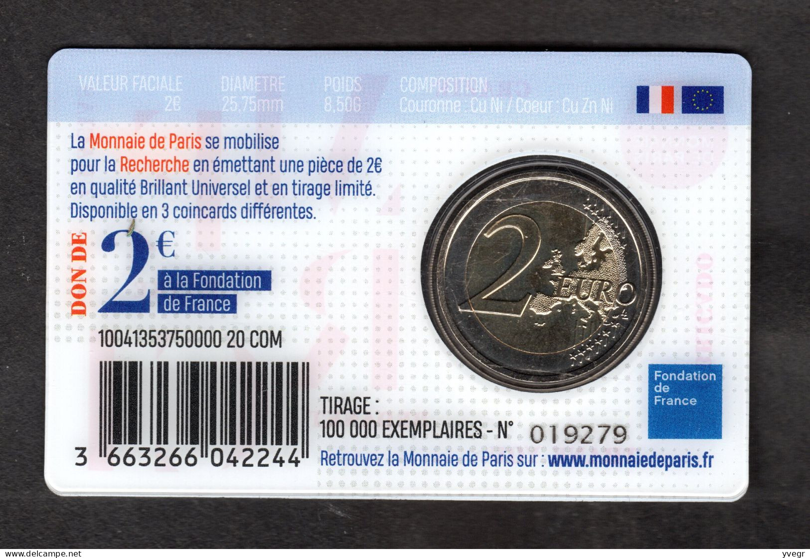 Coincard  2 Euros FRANCE 2020 / MERCI / Recherche Médicale - Belgique