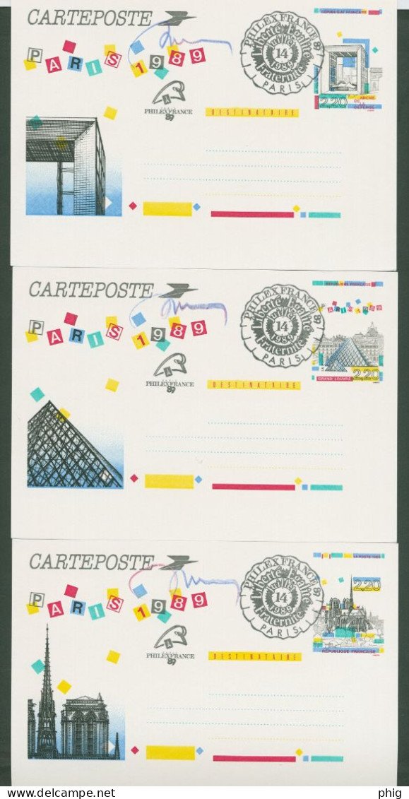 FR - TOUR EIFFEL ET AUTRES -5 ENTIERS1989 N°2579 A 2583-CP1-CACHET SPECIAL PHILEXFRANCE 89 DU 14/07/1989 DE PARIS-ETAT** - Monuments