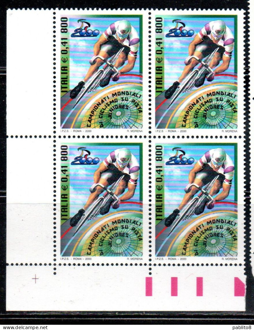 ITALIA REPUBBLICA ITALY REPUBLIC 2000 CAMPIONATO CICLISMO SU PISTA JUNIORES CYCLING CHAMPIONSHIP QUARTINA ANGOLO MNH - 1991-00: Neufs