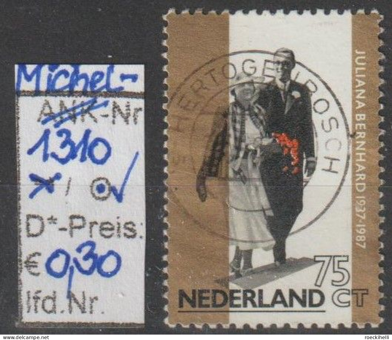 1987 - NIEDERLANDE - SM "Goldene Hochzeit V. K.Juliana U. Prinz Bernhard" 75 C Mehrf. - O Gestempelt - S.Scan (1310o Nl) - Oblitérés