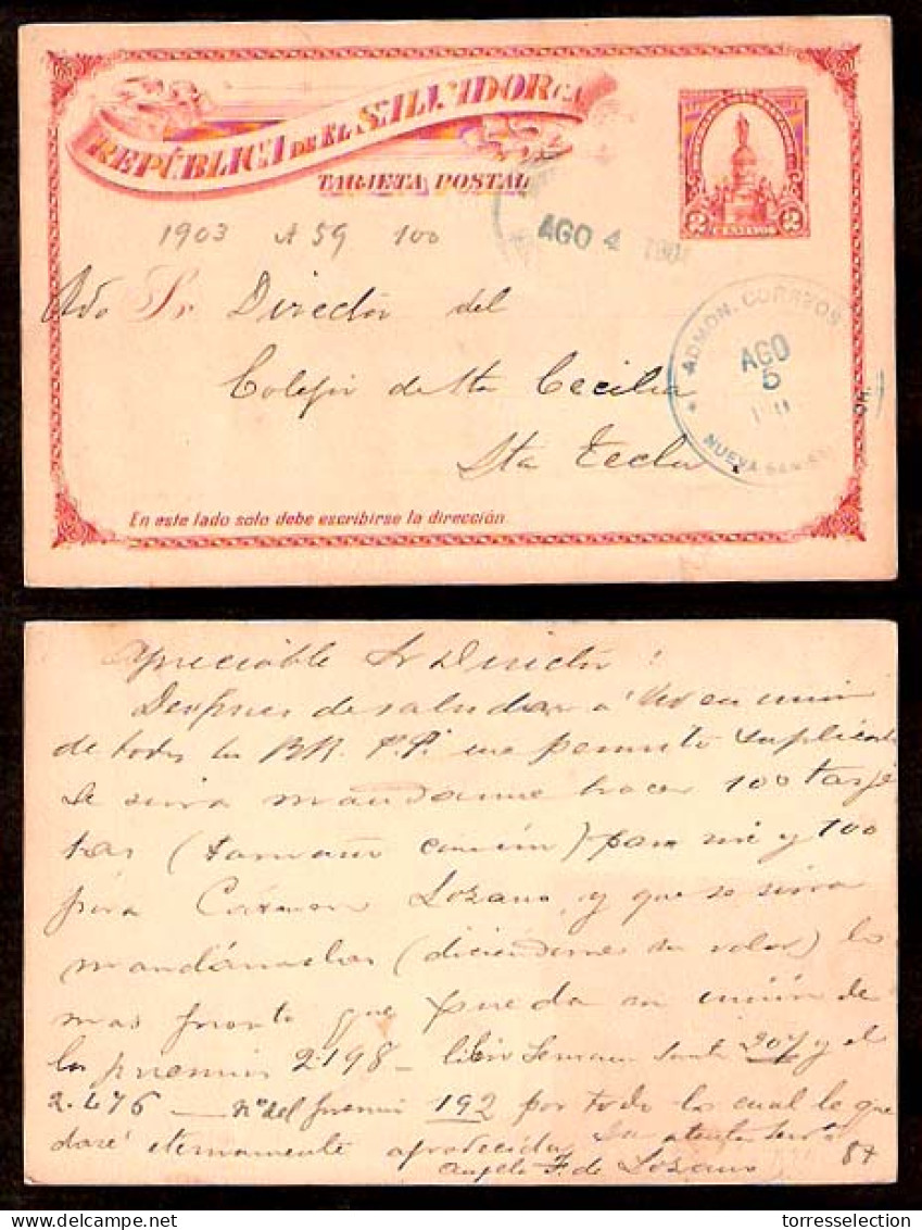 SALVADOR, EL. 1904. Nueva San Salvador - Sta. Tecla. 2c Stat Card. Fine Used / Internal. - Salvador