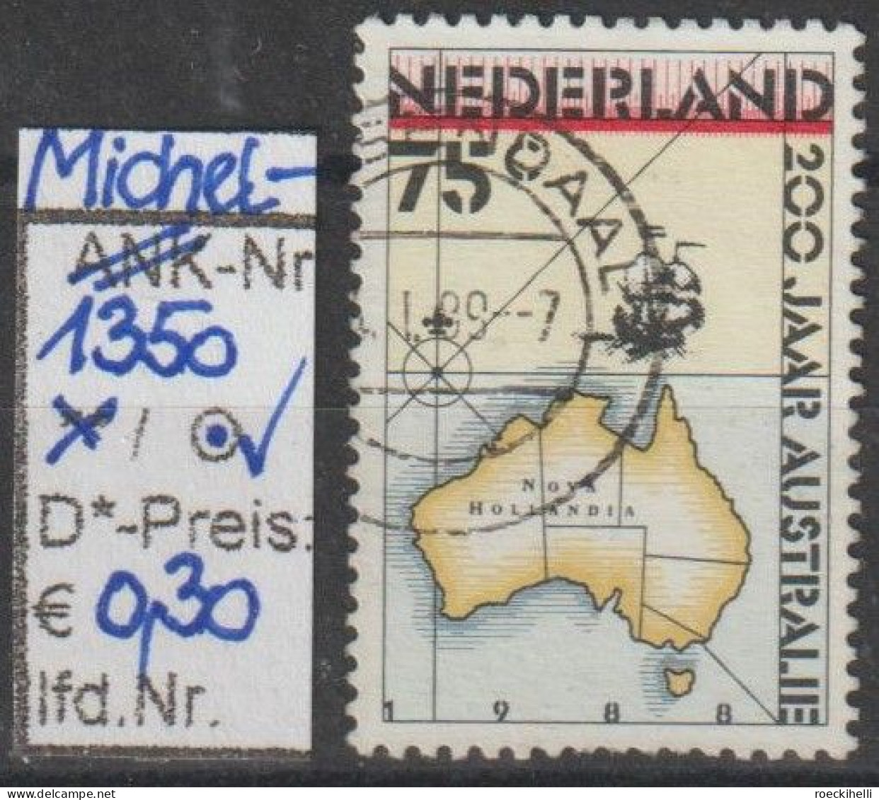 1988 - NIEDERLANDE - SM "200 J. Kolonisation V. Australien" 75 C Mehrf. - O Gestempelt - S.Scan (1350o Nl) - Oblitérés