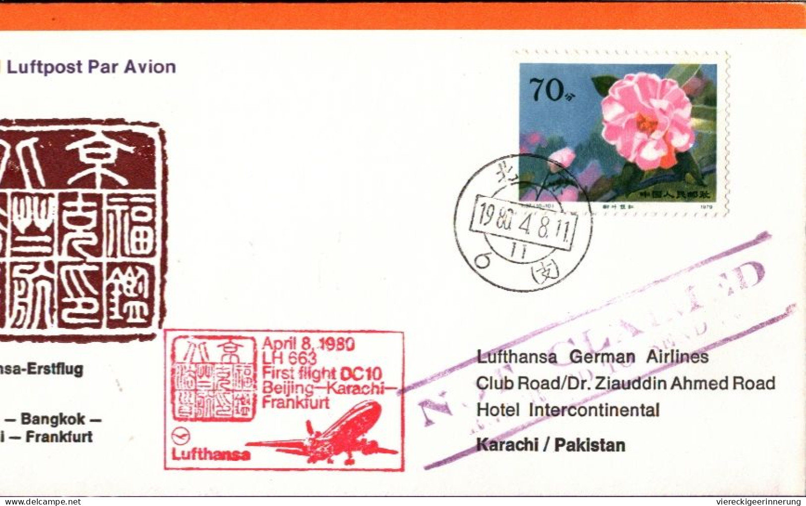 ! 1980 China Airmail Letter To Germany, First Flight Beijing-Frankfurt - Brieven En Documenten