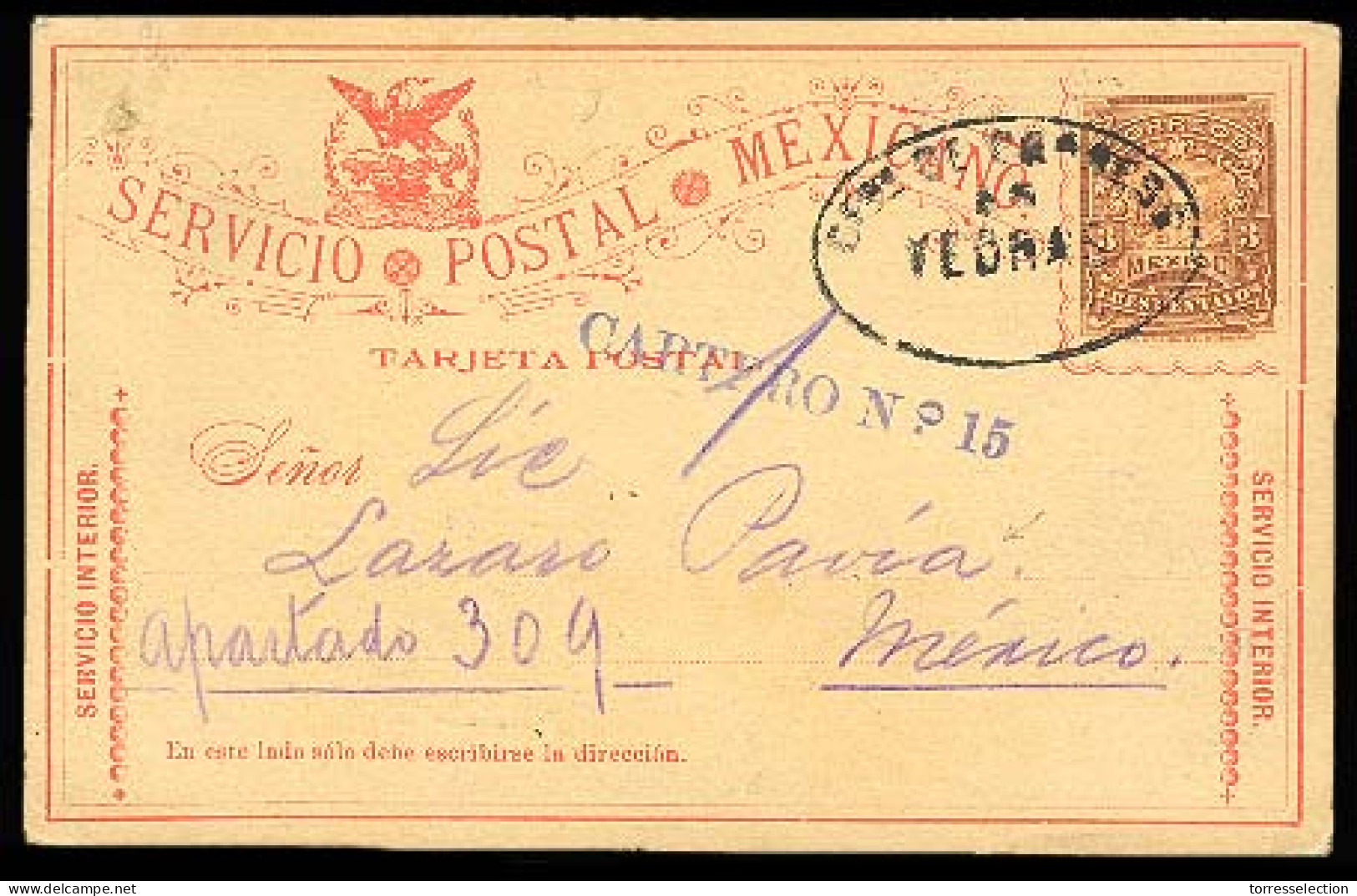 MEXICO. 1895 (22 Nov). Yedras / Sinaloa To Mexico DF. 3c Mulitas Stat Card, Oval Pmk, Stline Cartero Nº15. VF Usage. - México