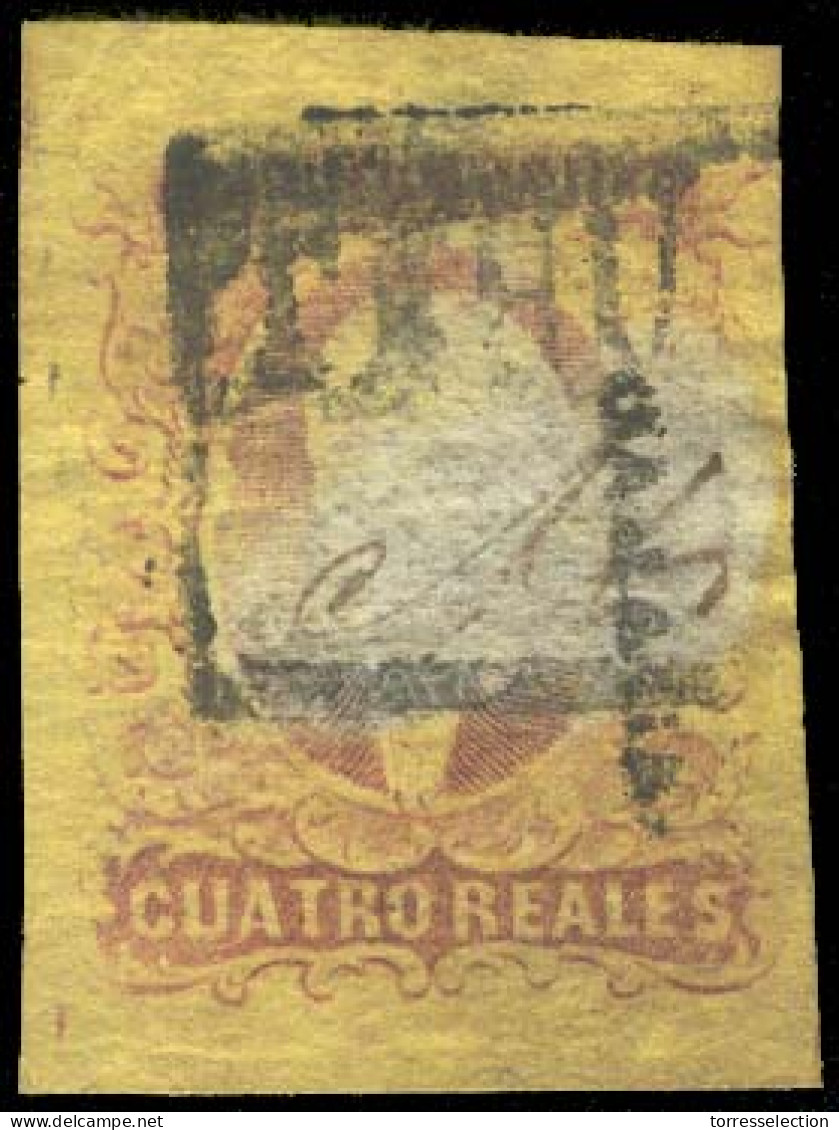 MEXICO. Sc 10º. 1861. 4rs Red/yellow, Good Margins, Thinned On Reverse. Oaxaca Name, Tehuantepec Box Cancelled (Sch 1070 - México