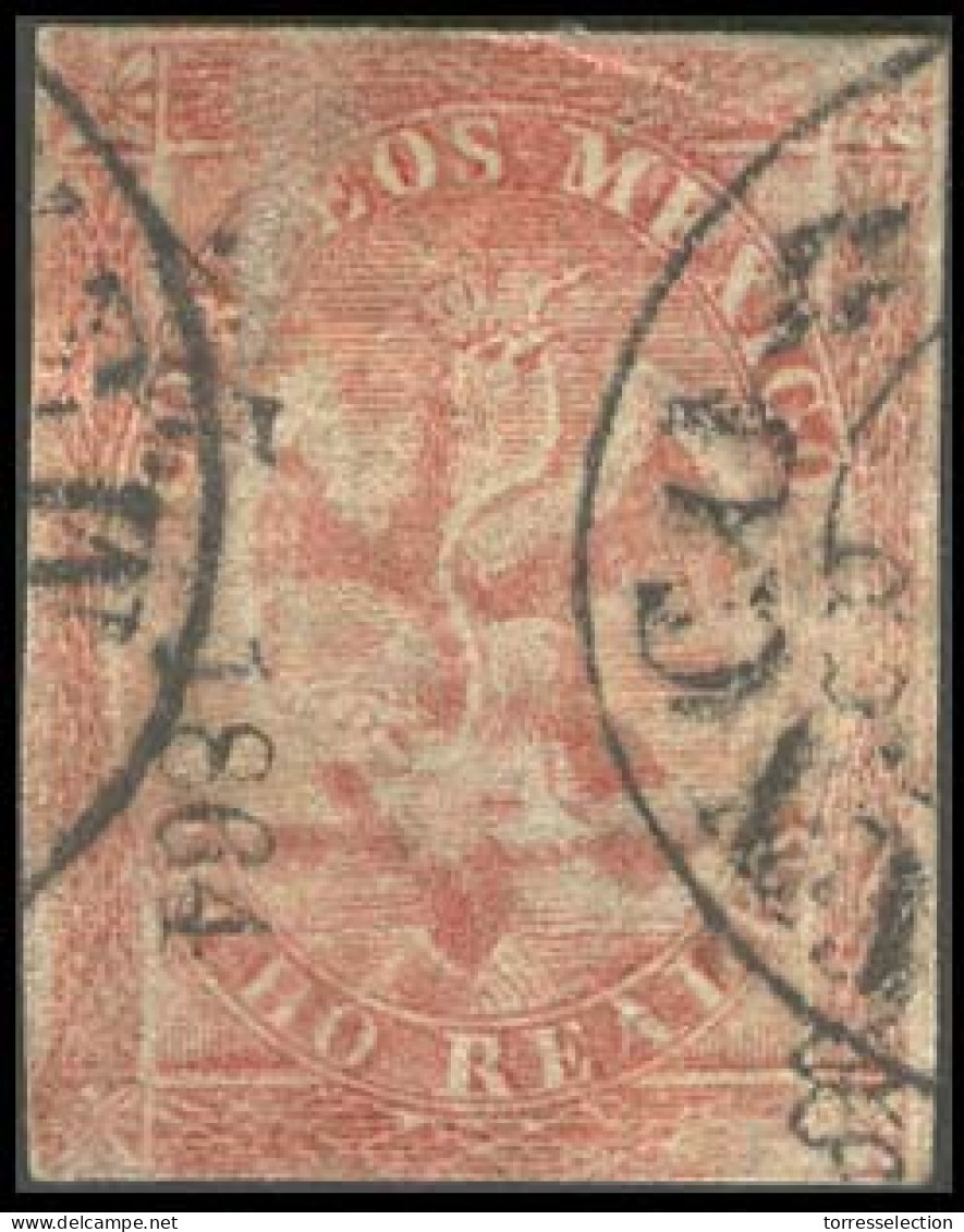 MEXICO. Sc.25º. Third Period. 8 Rs Mexico Name, 237-1864 Cds Thin Red, Otherwise Very Fine Appearance. Scarce - México