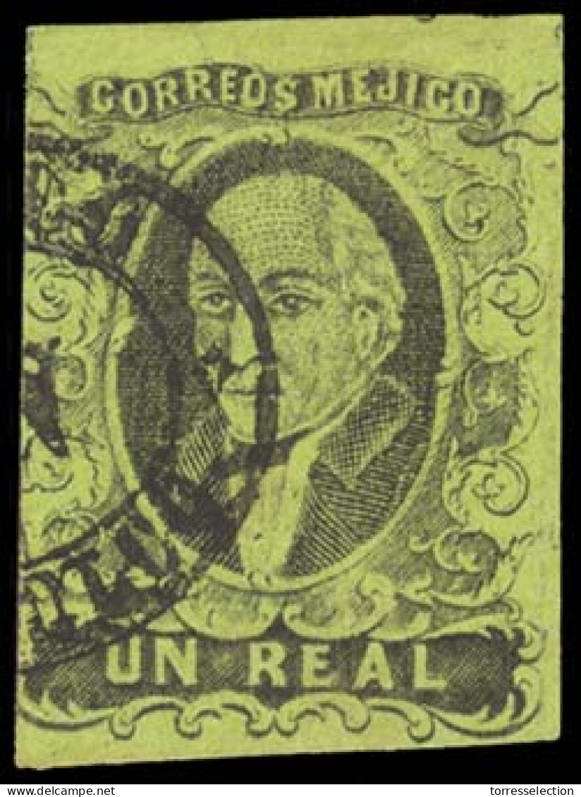 MEXICO. Sc. 7º. 1861 1rl  Black / Green, No District Name (ACAPULCO) Oval Cancel. Sch. 4. XF. Scarce. - México