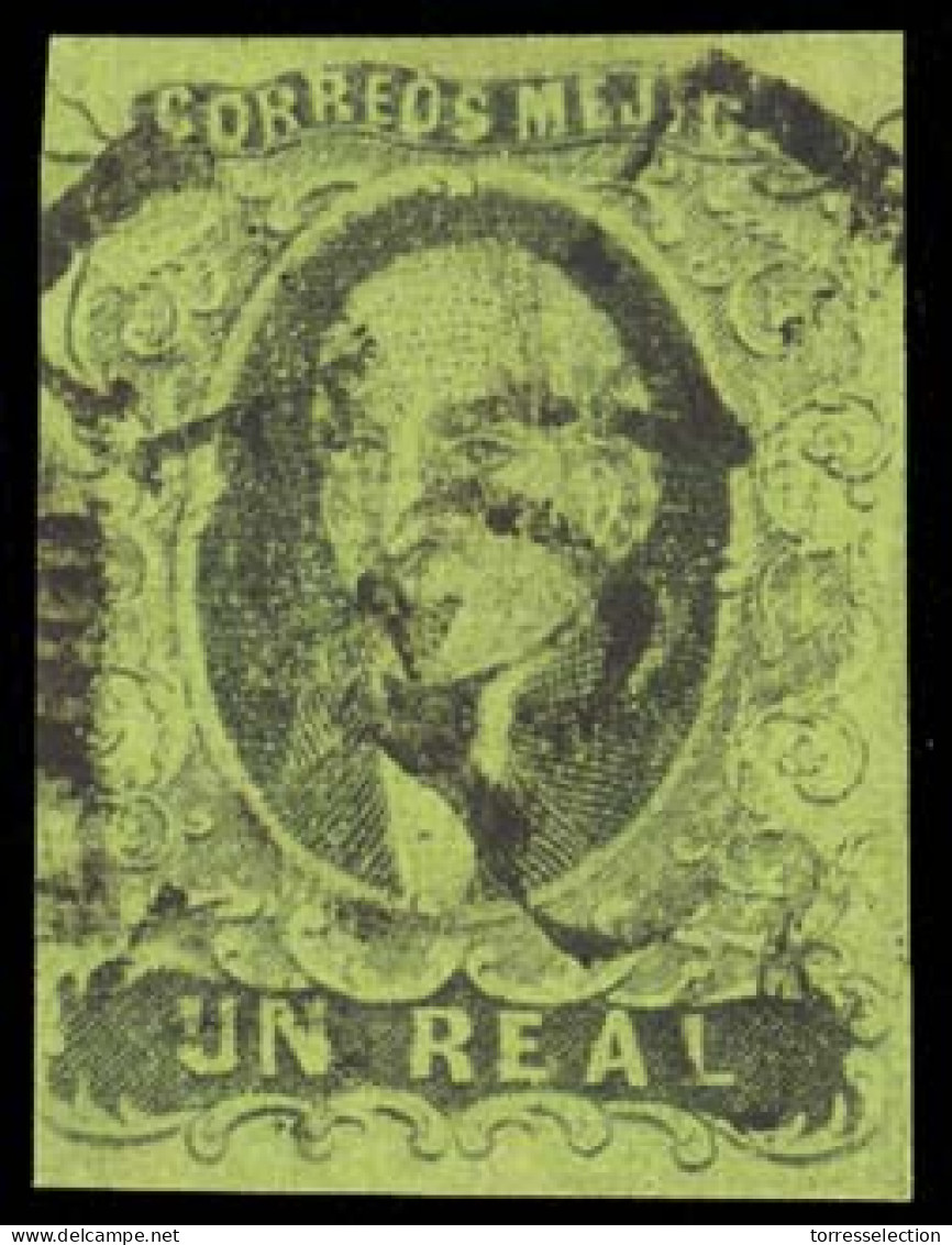 MEXICO. Sc. 7º. 1861 1rl  Black / Green. Lagos District Name  + Straightline Cancel. Sch. 657. VF And Scarce. - México