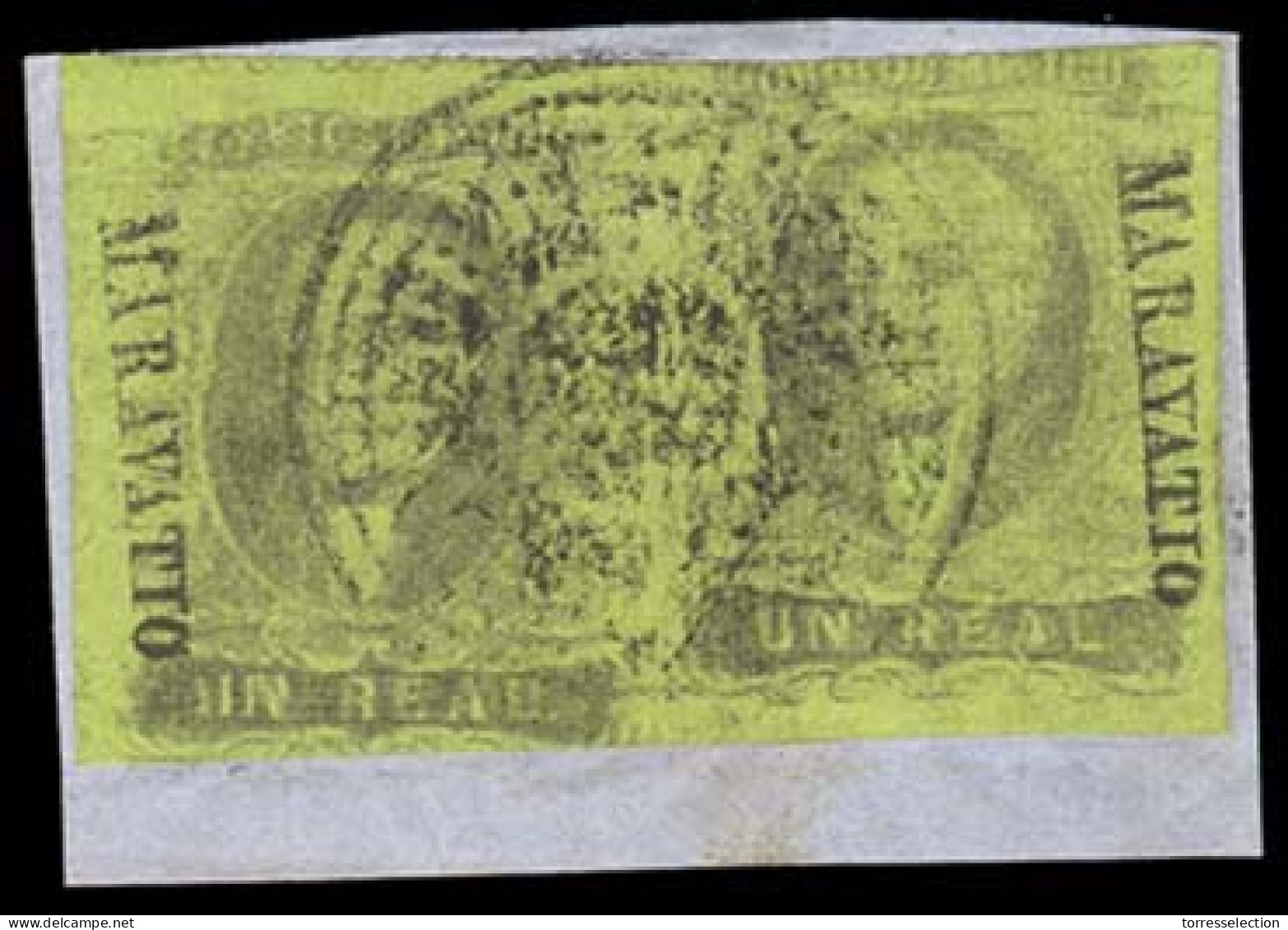 MEXICO. Sc. 7º (2). 1861 1rl  Black / Green. Horizontal Pair. MARAVATIO District + Seal Cancel. Sch. 717 Tied Both Stamp - México