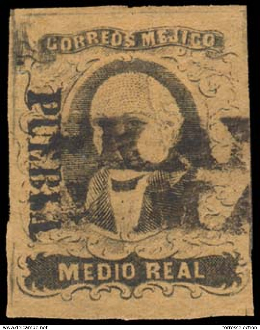 MEXICO. Sc. 6º. 1861 1/2  Rl Buff. Large Margins With Direction Line Cliche Printed On Top. Puebla District Name, Puebla - México