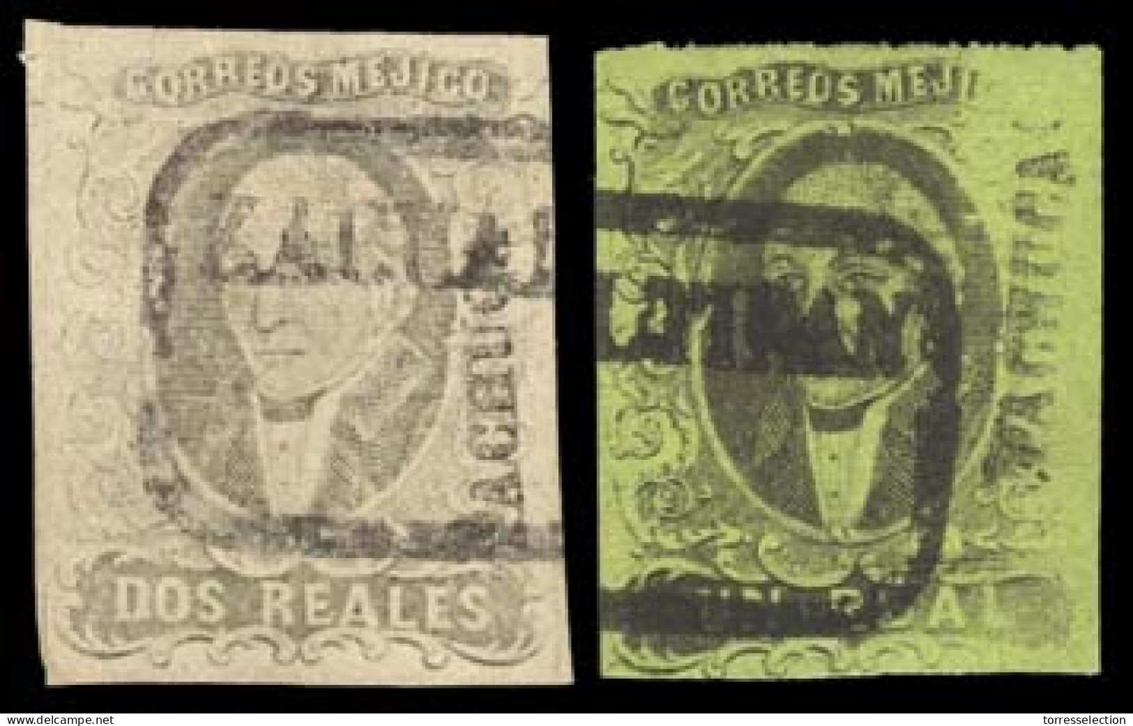 MEXICO. Sc. 7º, 8º. 1861 1rl Black /  Green And 2rs Black / Pink, Both Good Margins. 1rl Part Dry Print At Left Half For - México