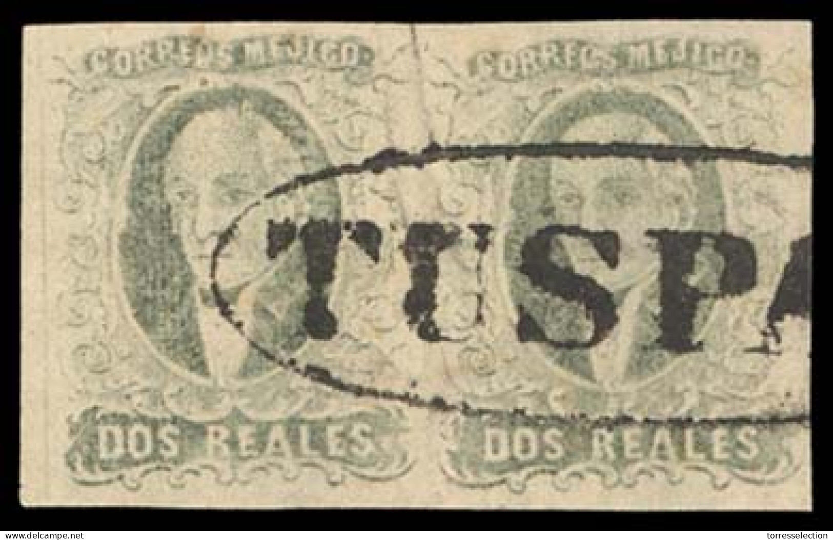 MEXICO. Sc. 8cº (2). 1861. 2rs Black / Pink, Horizontal Pair, Large Margins, No District Name (TUXPAN), With Oval Cancel - México