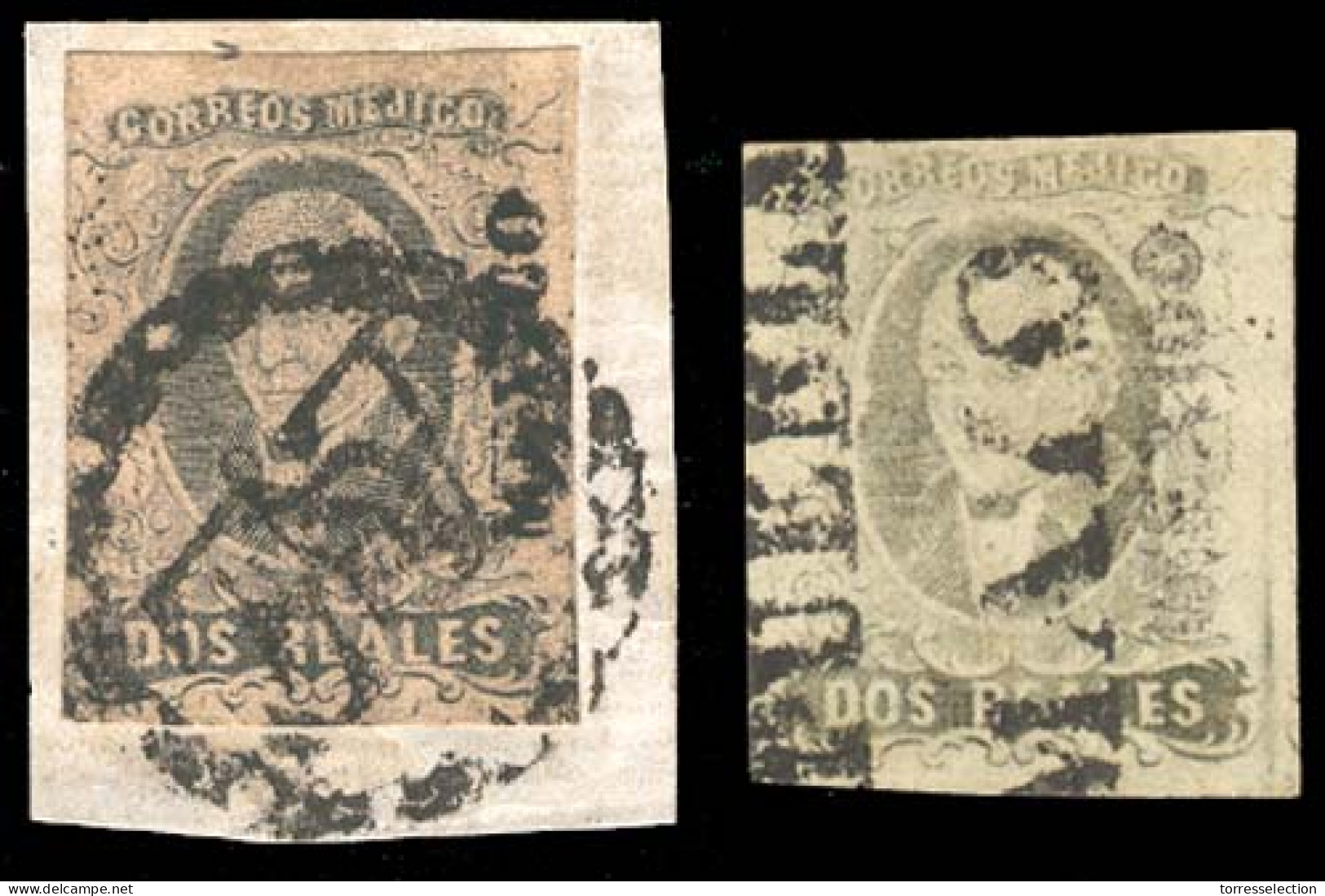 MEXICO. Sc. 8º. 1861 2rs Black / Pink, 2 Stamps, One On Piece. Both Mexico District Name, Used From PUEBLA, With 2 Diffe - México