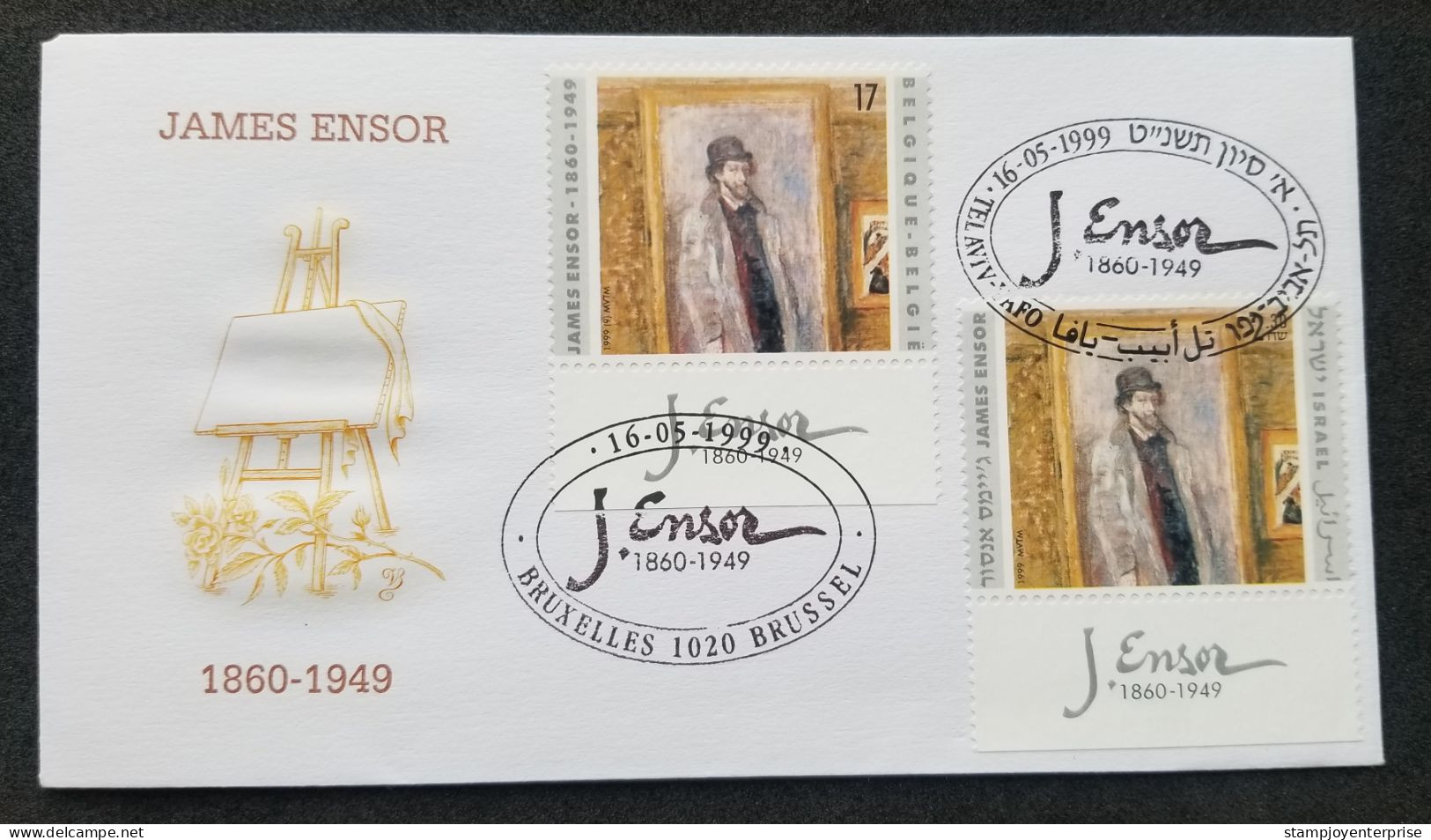 Israel Belgium Joint Issue 50th Death James 1999 Painting (joint FDC) *dual Postmark - Cartas & Documentos