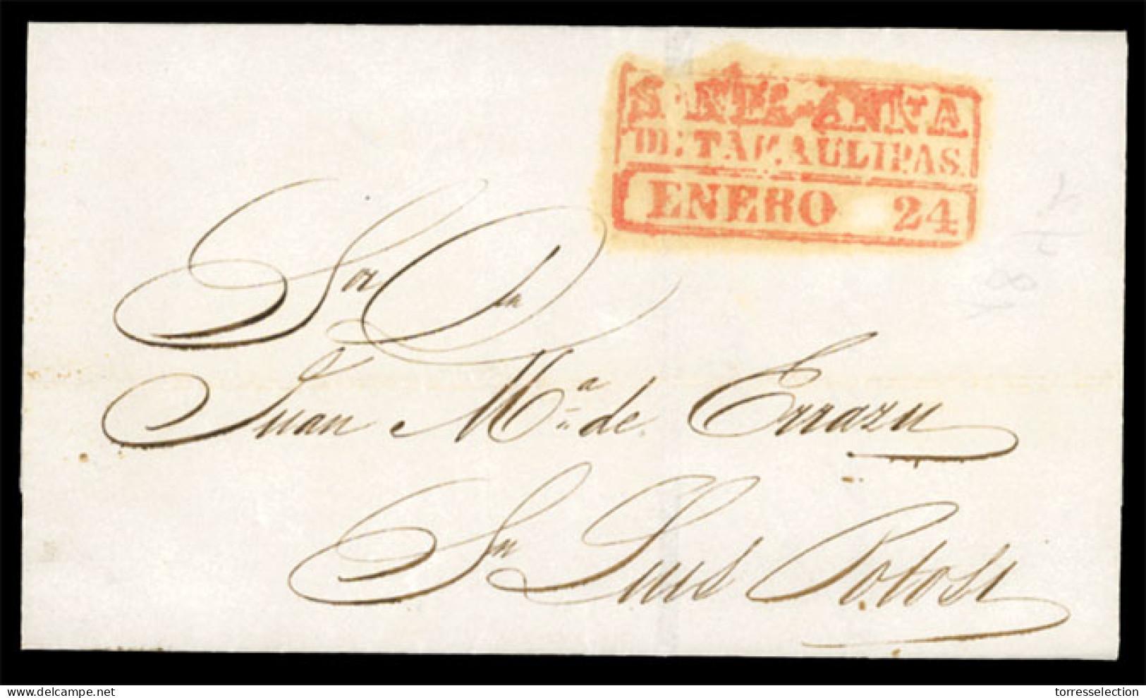 MEXICO - Stampless. 1842. Entire. Sta. Anna De Tamaulipas To S.L.Potosi. "Sta. Anna De T.-Ene.24" Box In Red (***). Supe - México