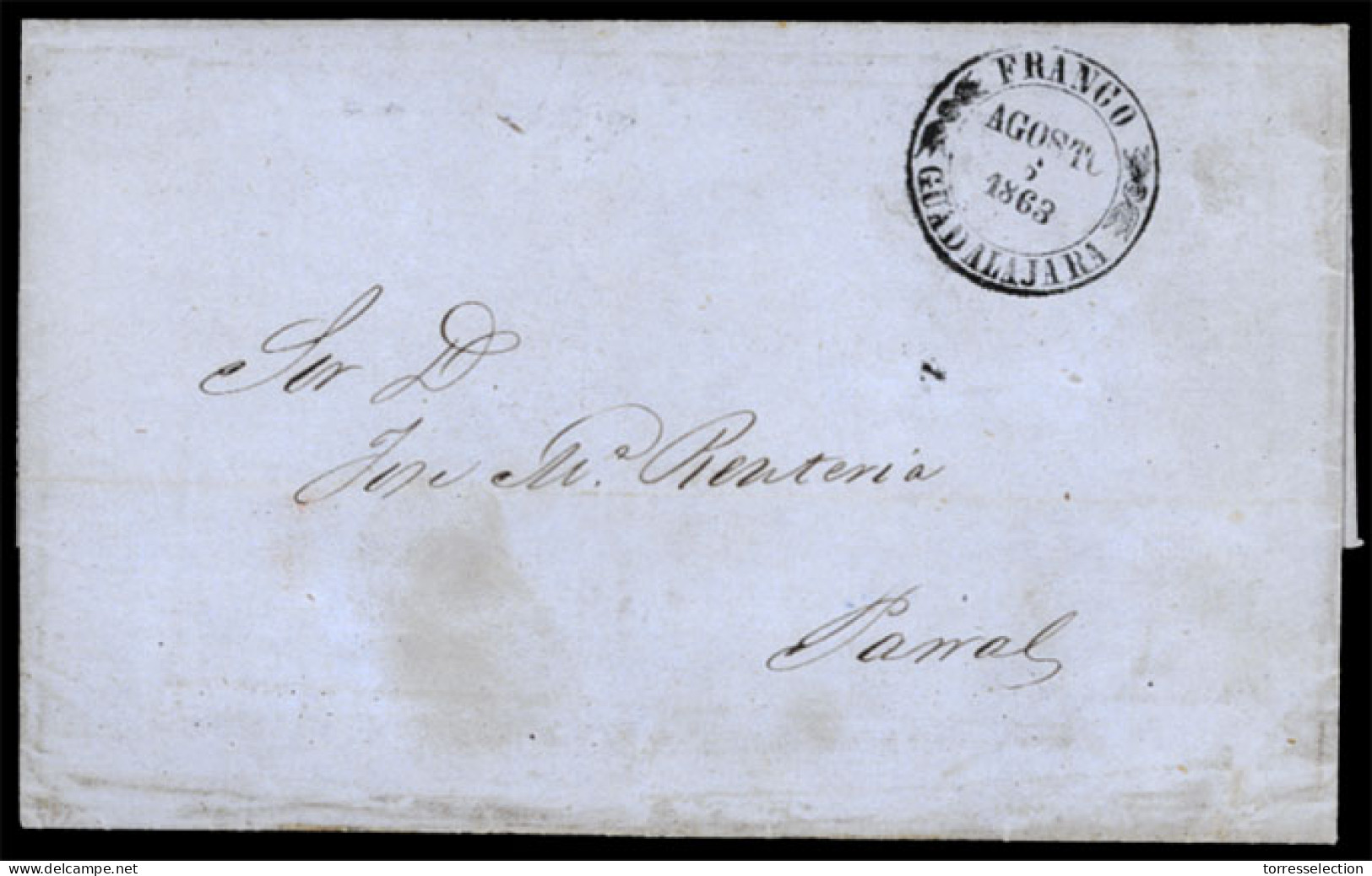 MEXICO - Stampless. 1863, 6 Aug. EL. Guadalajara To Parral. "2" Back Stamp, Probably Republican. - México