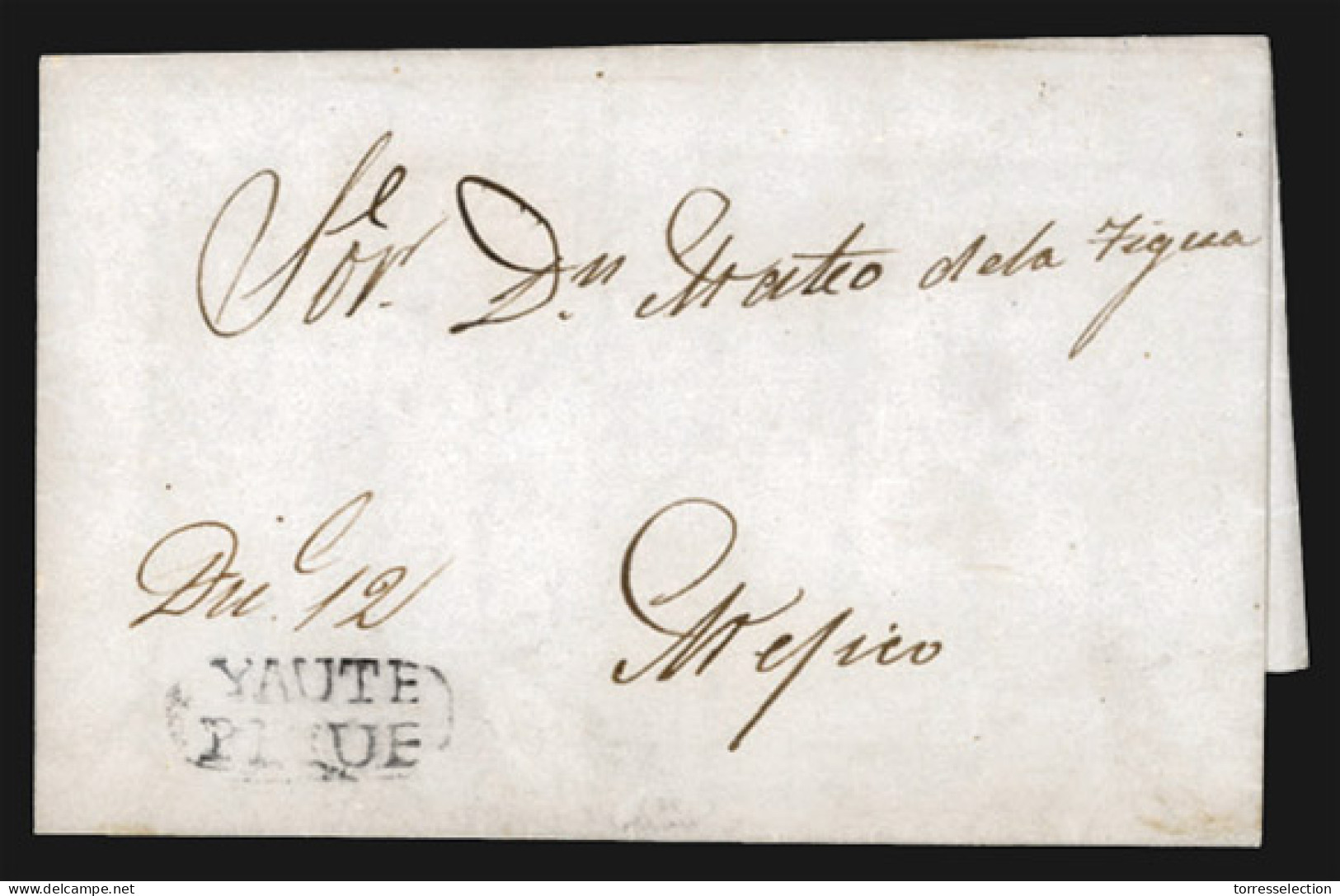 MEXICO - Stampless. 1846. Yautepeque To Mexico. "YUATEPEQUE" (**/***). Black Oval Mark. Very Scarce. XF. - México