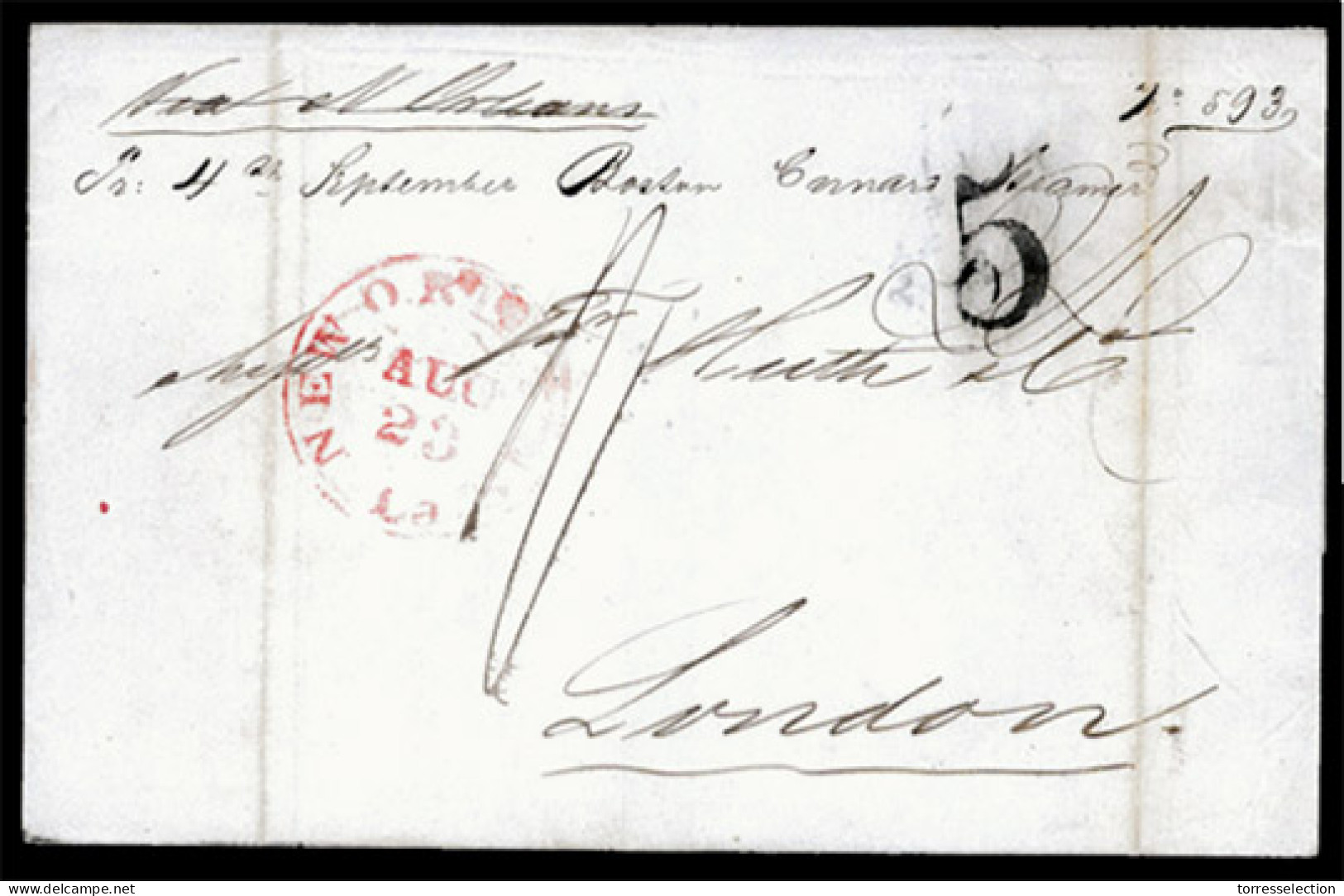 MEXICO - Stampless. 1850. Tampico To London. Forwarded On Reverse. Via New Orleans And Boston Cunnard Steamer (much More - México