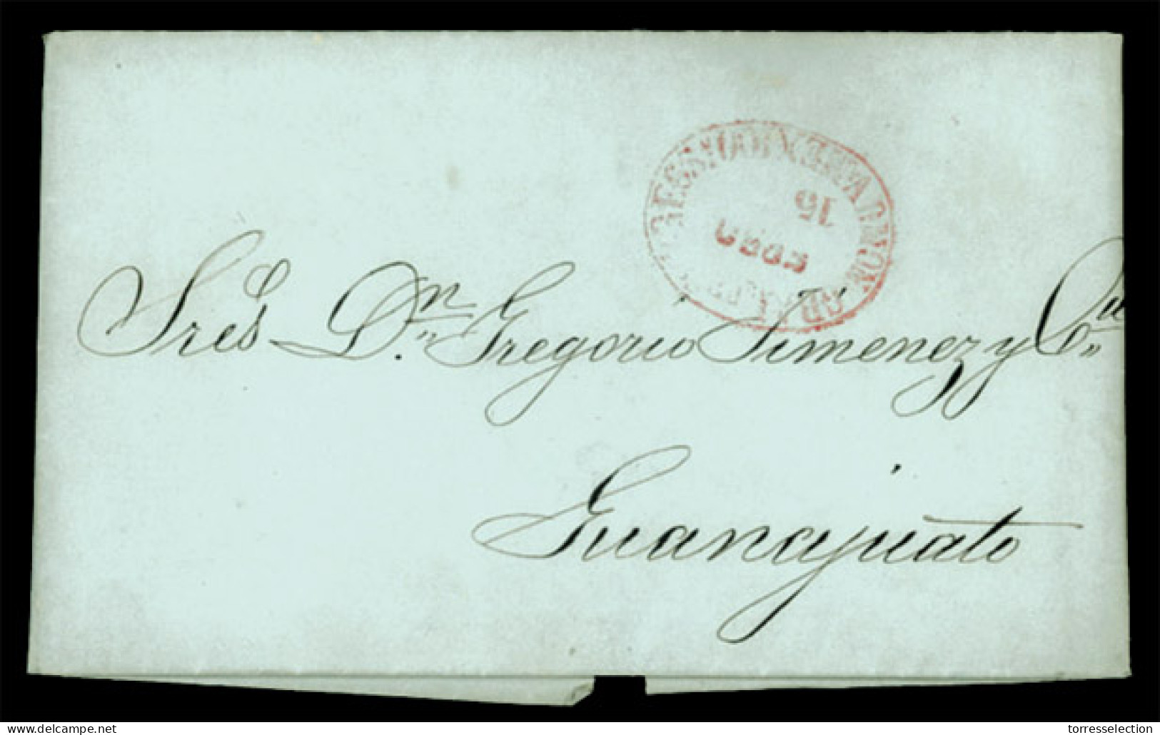 MEXICO - Stampless. 1854.Mexico To Guanajuato. E.L. Red Oval "ADMINISTRACION DE CORREOS DE MEXICO" (**).VF. - México