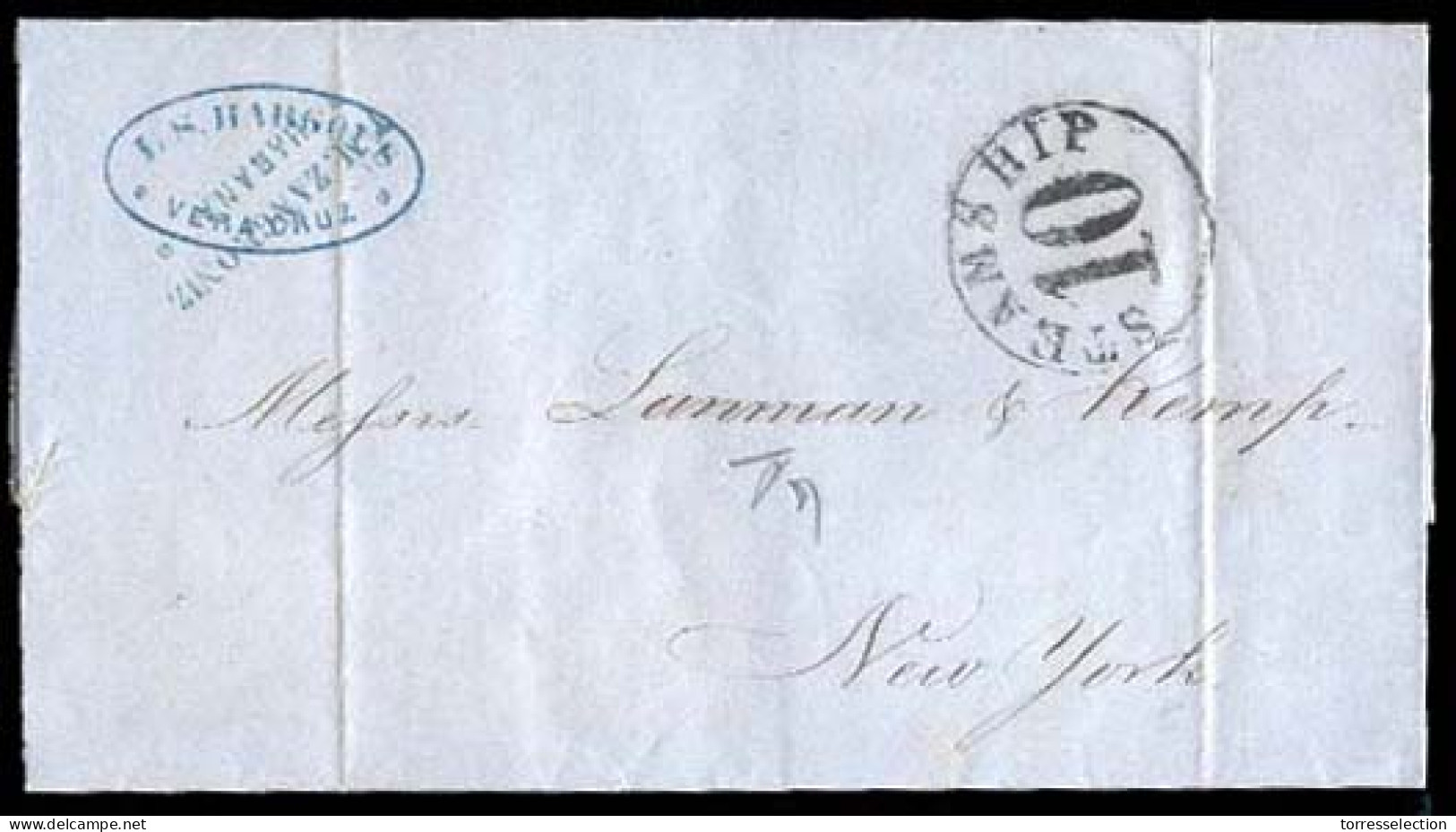 MEXICO - Stampless. 1862 (18 April). MEXICO - CUBA - USA. Veracruz To New York / USA. EL. Forwarded Via Habana By "Y.M.  - México